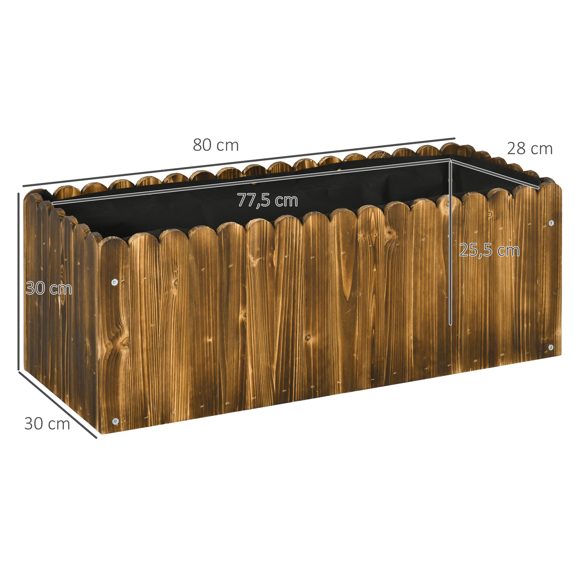 Outsunny Jardinera de Madera Rectangular Macetero de Jardín con Orificio de Drenaje y Tela no Tejida Huerto Urbano para Plantas Flores Hierbas para Terraza Patio 80x30x30 cm Marrón