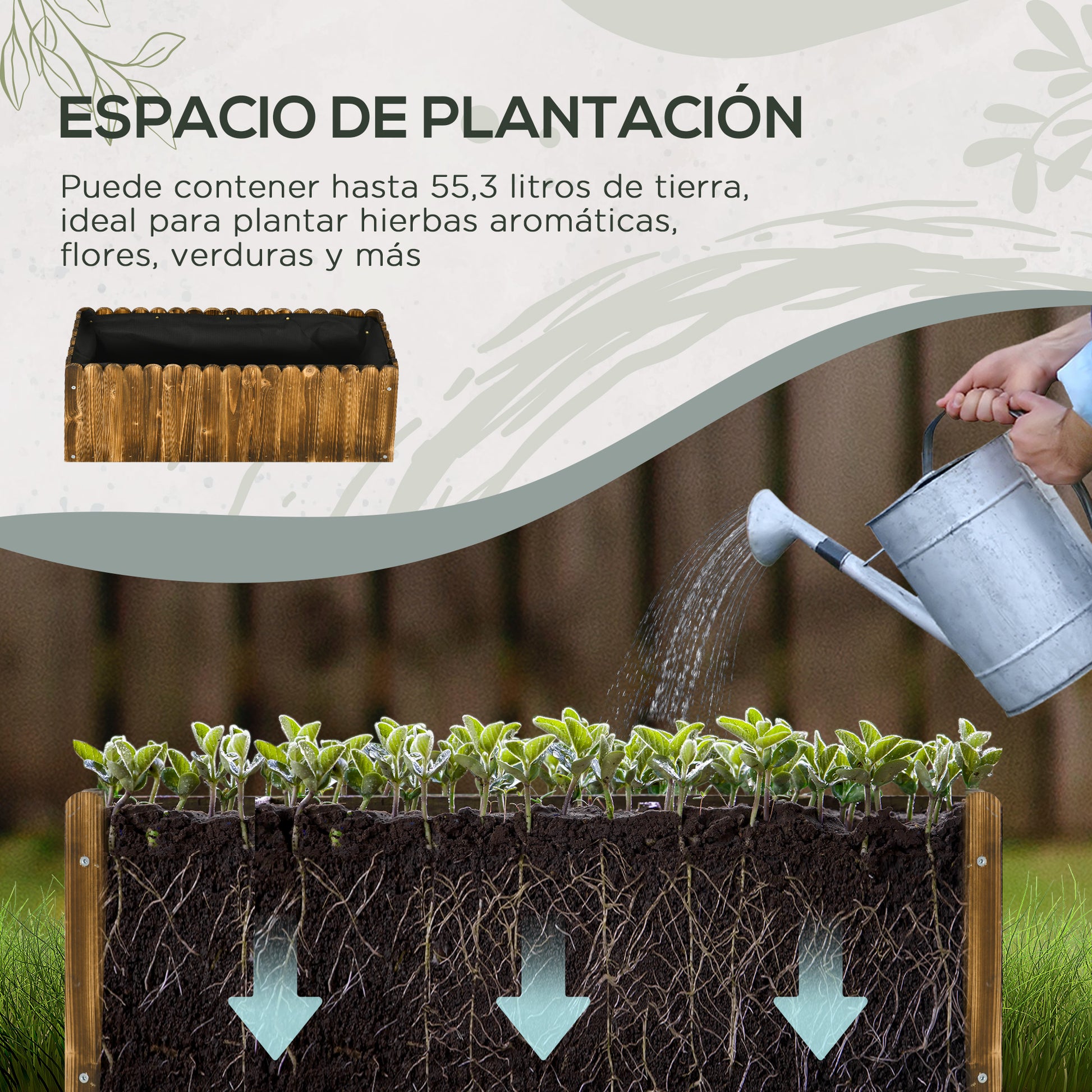 Outsunny Jardinera de Madera Rectangular Macetero de Jardín con Orificio de Drenaje y Tela no Tejida Huerto Urbano para Plantas Flores Hierbas para Terraza Patio 80x30x30 cm Marrón