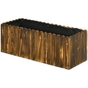 Outsunny Jardinera de Madera Rectangular Macetero de Jardín con Orificio de Drenaje y Tela no Tejida Huerto Urbano para Plantas Flores Hierbas para Terraza Patio 80x30x30 cm Marrón