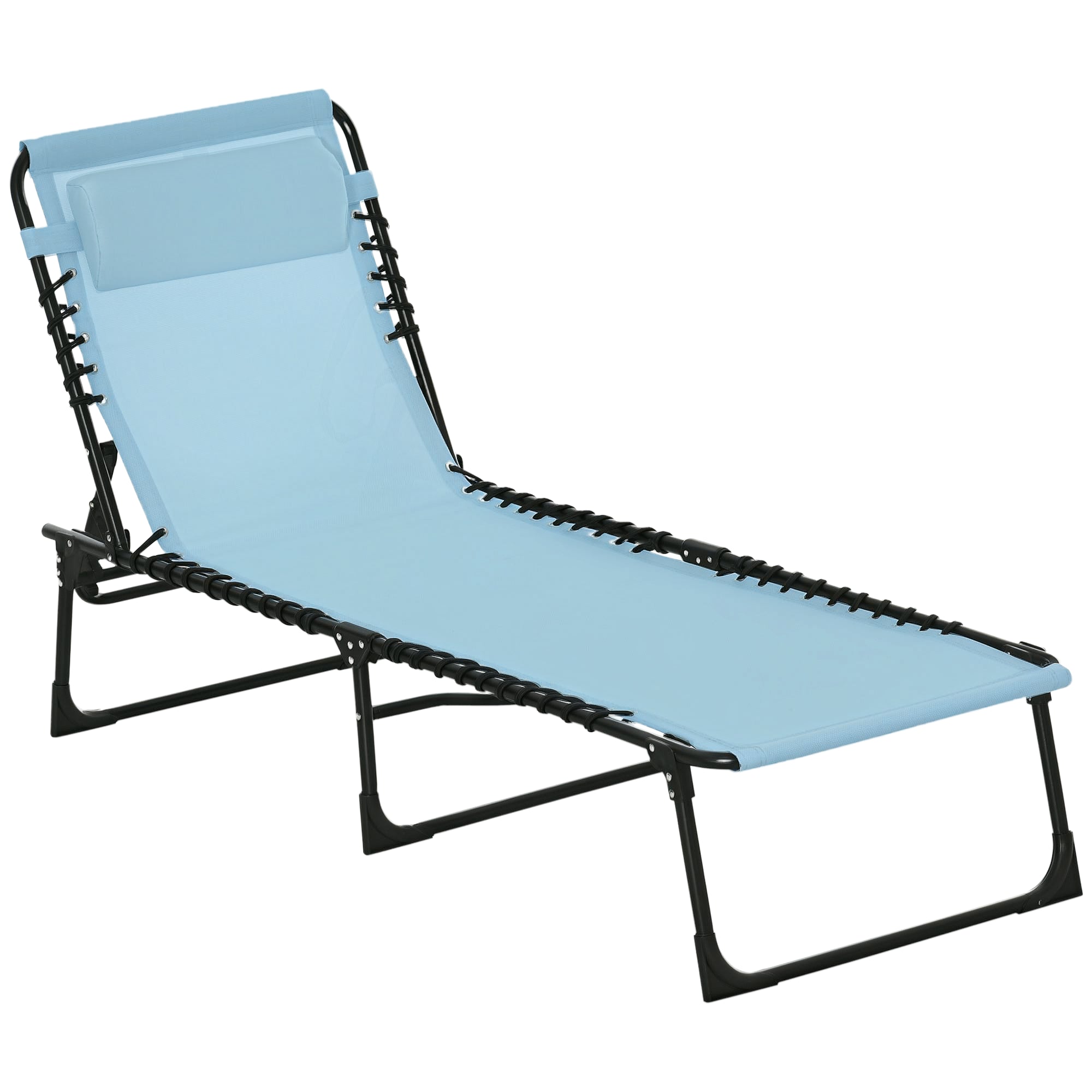 Outsunny Tumbona Plegable, Tumbona Jardín Exterior Reclinable 4 Posiciones con Reposacabezas y Marco de Acero, Carga 120 kg, para Terraza, Piscina, Playa, 189x58x30 cm, Verde Azulado