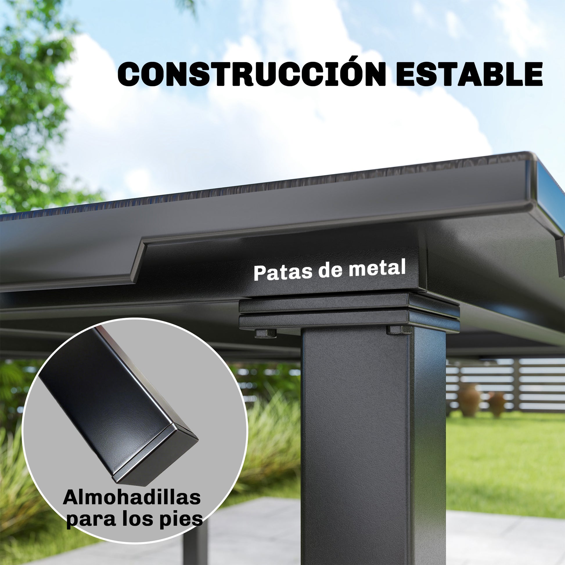 Outsunny Mesa de Comedor de Jardín Rectangular, Mesa de Terraza Exterior 120x90x74 cm, con Encimera de HDPE y Estructura Metálica, para 6 Personas, Carga 50 kg, para Patio, Balcón, Negro