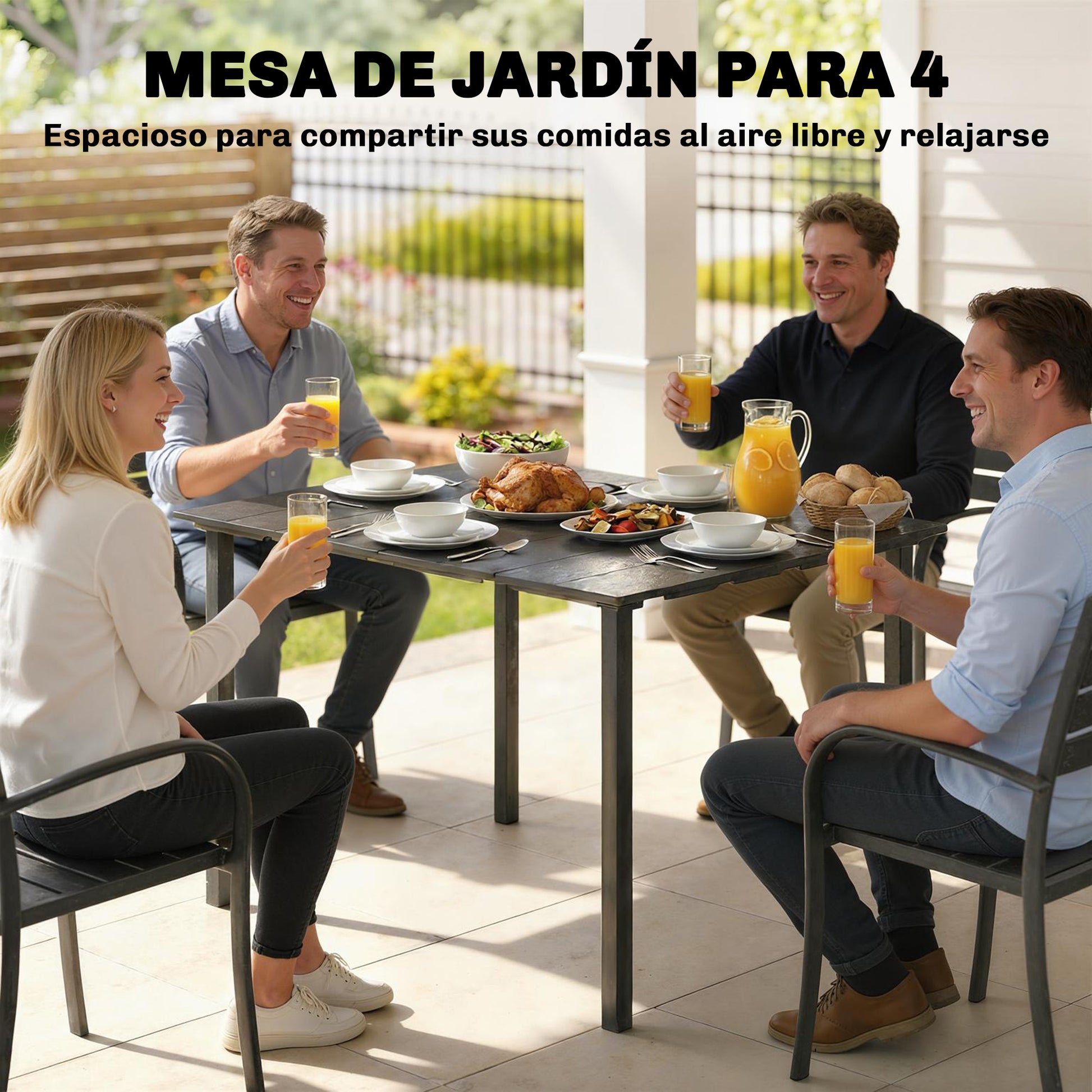 Outsunny Mesa de Comedor de Jardín Rectangular, Mesa de Terraza Exterior 120x90x74 cm, con Encimera de HDPE y Estructura Metálica, para 6 Personas, Carga 50 kg, para Patio, Balcón, Negro