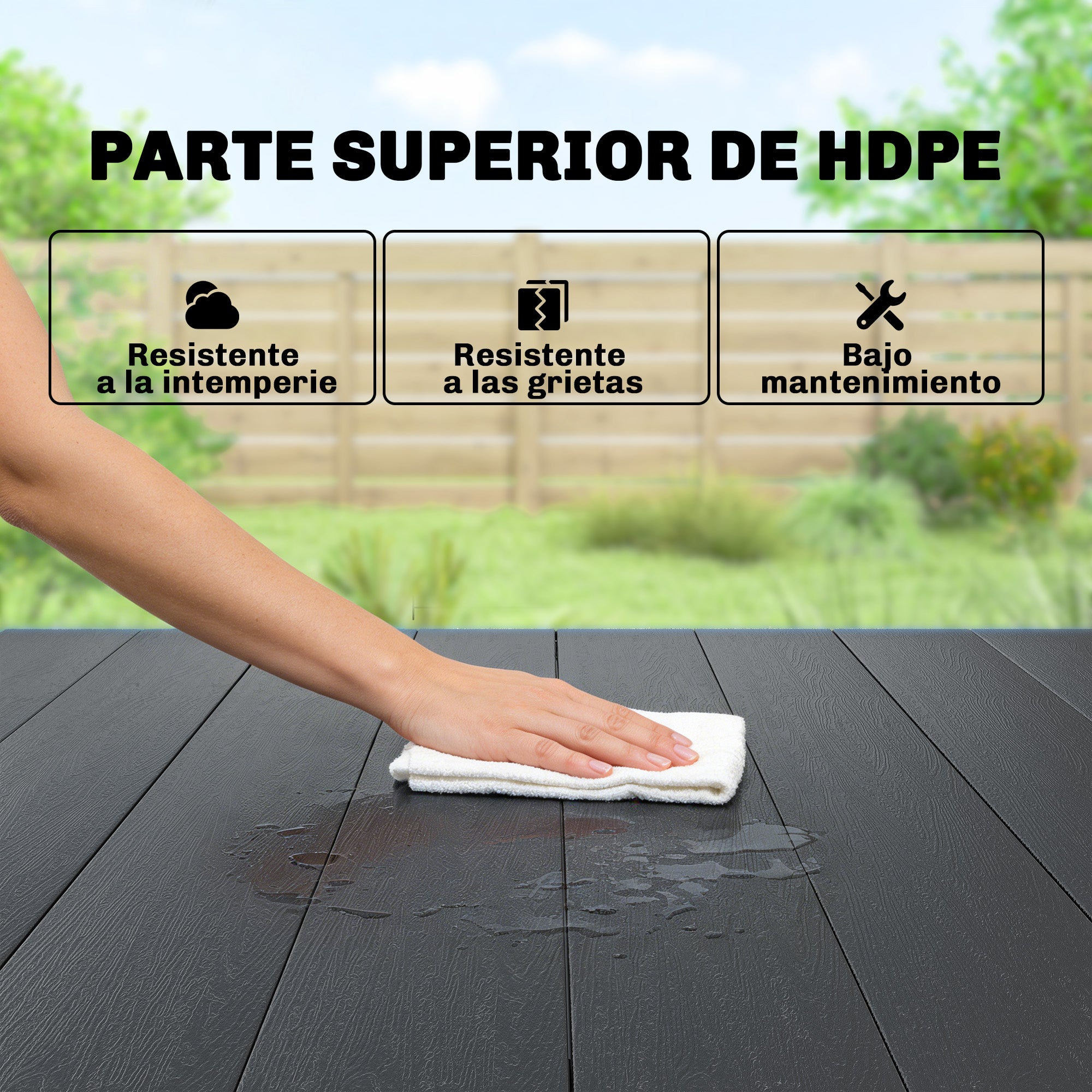 Outsunny Mesa de Comedor de Jardín Rectangular, Mesa de Terraza Exterior 120x90x74 cm, con Encimera de HDPE y Estructura Metálica, para 6 Personas, Carga 50 kg, para Patio, Balcón, Negro