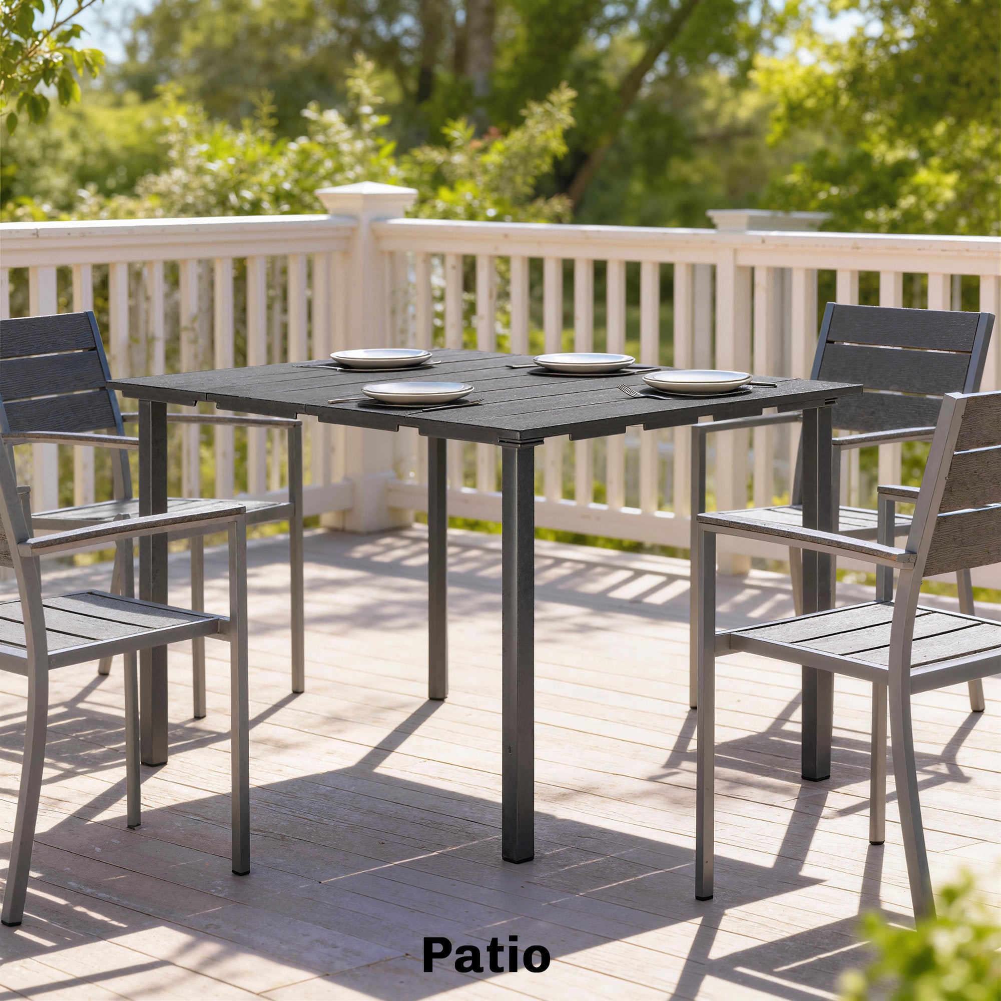 Outsunny Mesa de Comedor de Jardín Rectangular, Mesa de Terraza Exterior 120x90x74 cm, con Encimera de HDPE y Estructura Metálica, para 6 Personas, Carga 50 kg, para Patio, Balcón, Negro