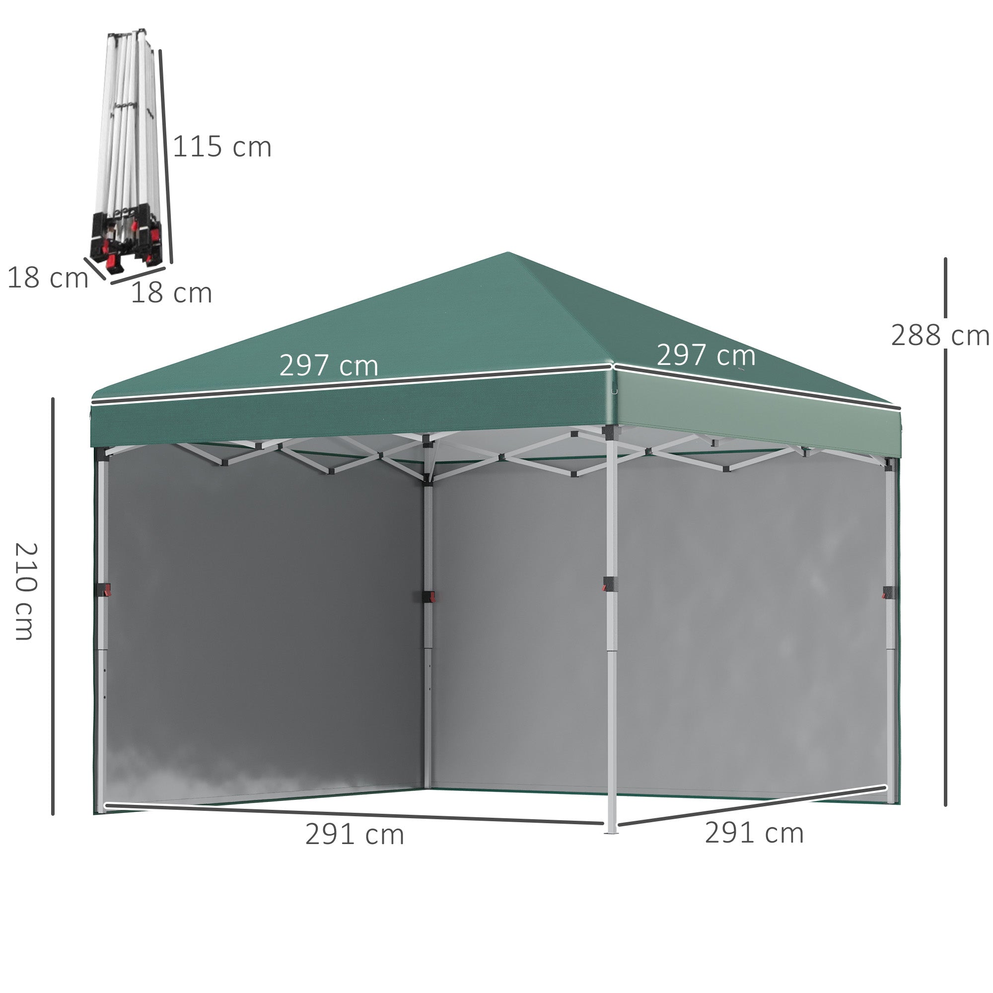 Outsunny Carpa Plegable Pop-up Gazebo 3x3 m Cenador Plegable con 2 Paredes Laterales Anti-UV Altura Ajustable en 3 Niveles Sacos de Arena y Bolsa de Transporte con Ruedas para Camping Fiestas Verde