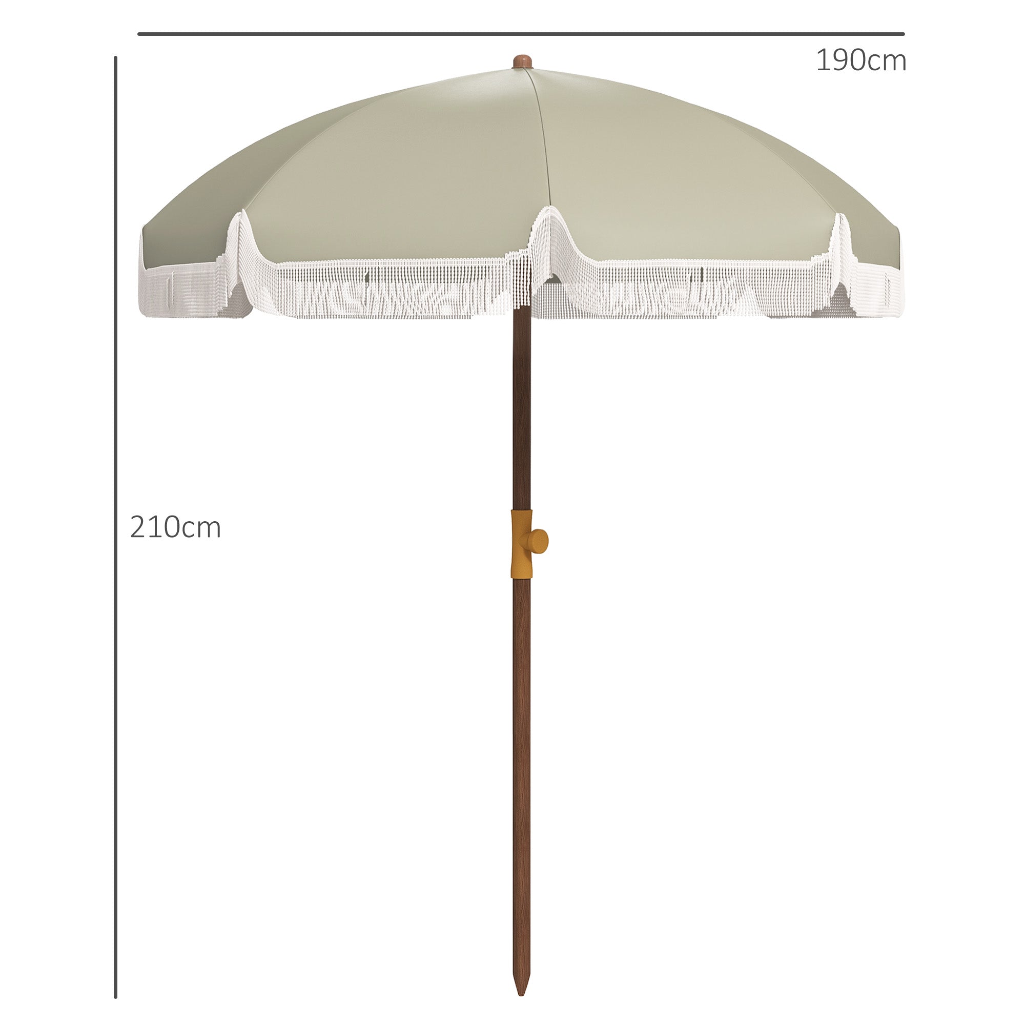 Outsunny Sombrilla de Playa Grande con Flecos Ø190 cm Sombrilla de Terraza Exterior con Protección UV40+ Antiviento Impermeable Mástil de Ø32 mm y Bolsa de Transporte Verde Oliva Claro