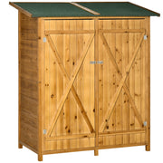 Outsunny Caseta de Jardín de Madera 140x75x157 cm Cobertizo para Almacenaje de Herramientas con Techo Asfáltico Estantería y 2 Puertas con Cerrojo para Exterior Terraza Natural