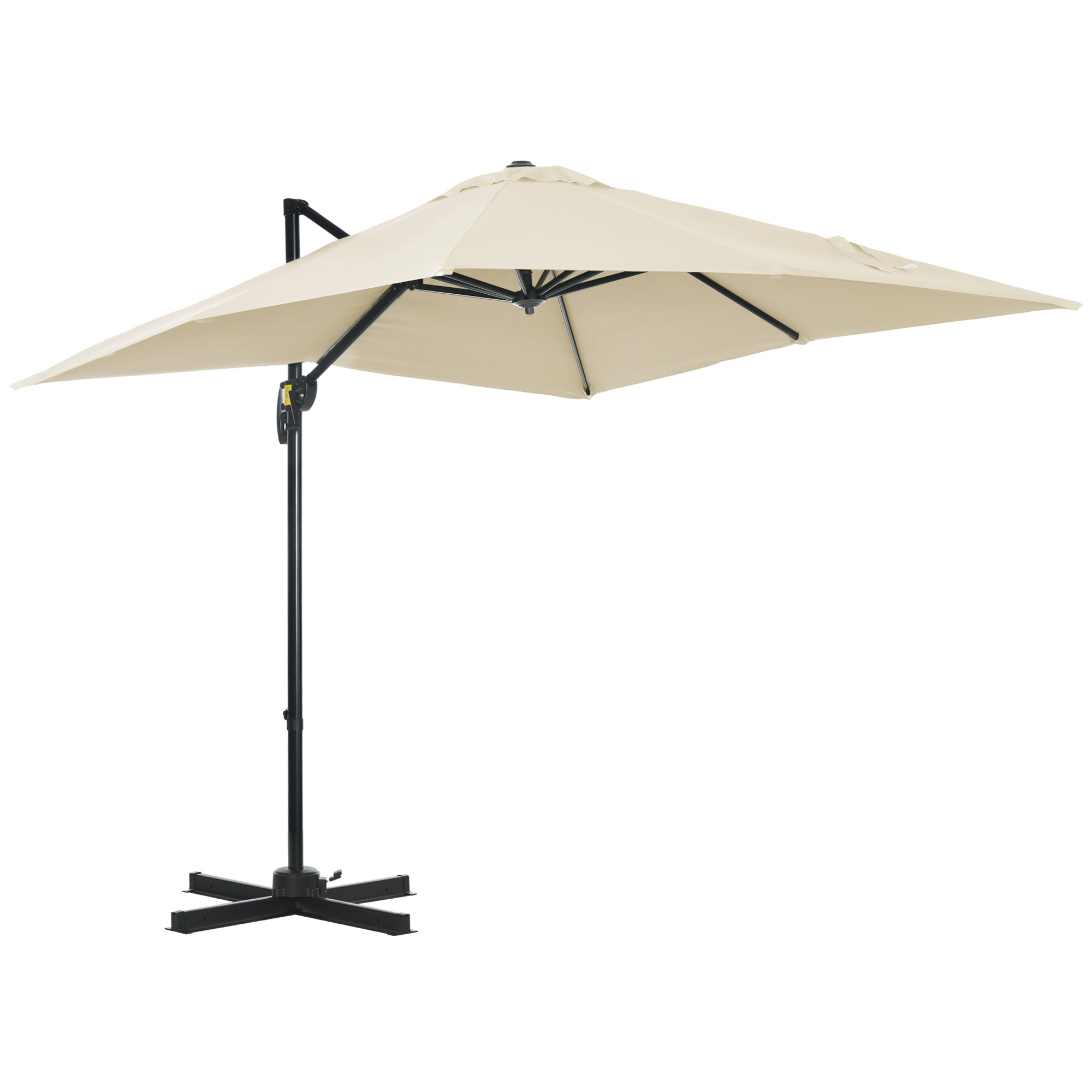 Outsunny Sombrilla de Jardín de Aluminio 245x245x245 cm Parasol Excéntrico con Manivela Giratorio 360° Inclinación de 5 Niveles Tela Desmontable Crema