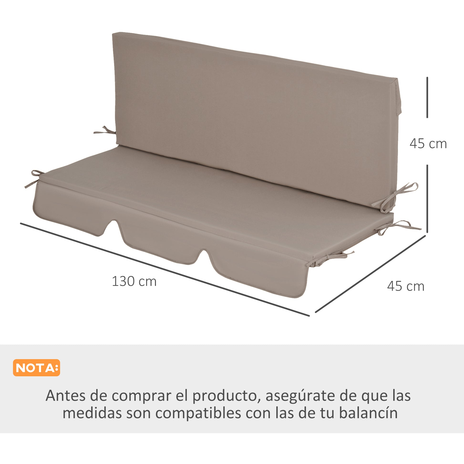 Outsunny Cojín para Columpio de 2 Piezas 130x45x5 cm Cojín para Balancín Cojín de Asiento y Respaldo Acolchado para Jardín Terraza Balcón Exterior Marrón