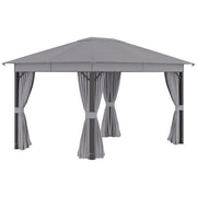 Outsunny Cenador de Jardín 4x3 m Pabellón con Techo de Ventilación 4 Cortinas Laterales con Puerta y 8 Orificio de Drenaje Gazebo de Aluminio para Exterior Patio Fiestas Gris