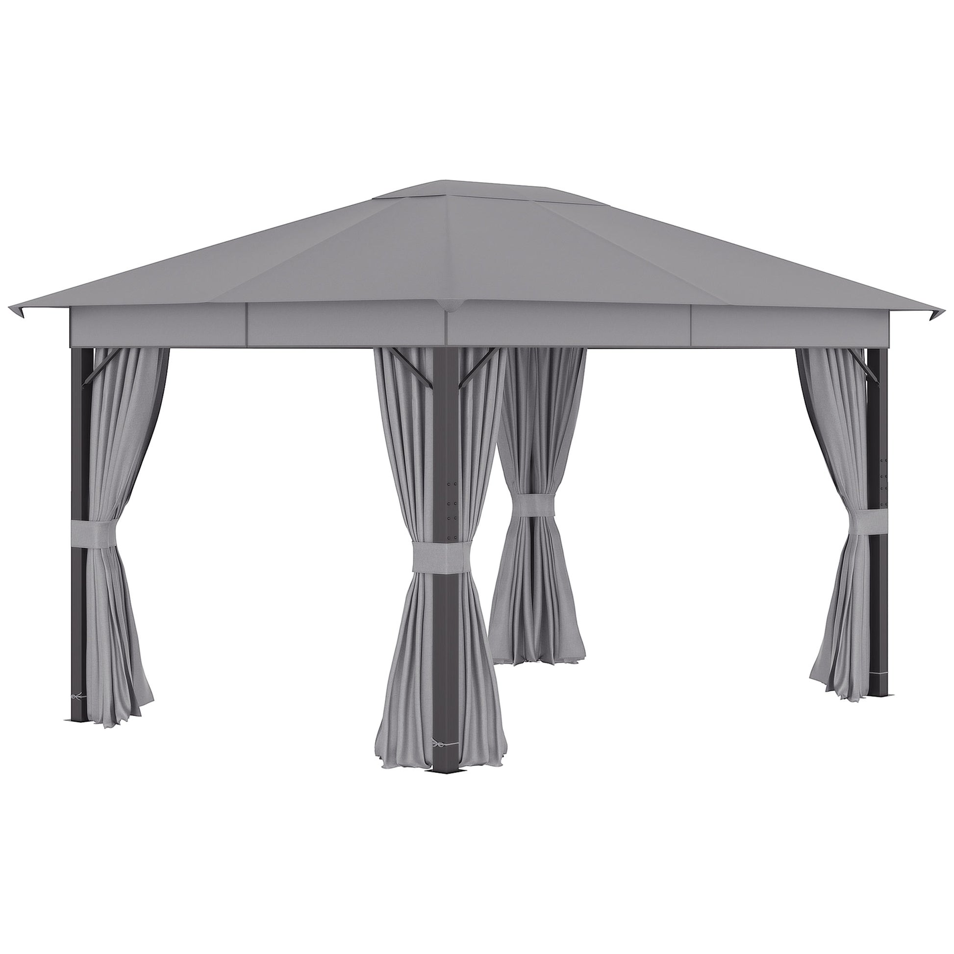 Outsunny Cenador de Jardín 4x3 m Pabellón con Techo de Ventilación 4 Cortinas Laterales con Puerta y 8 Orificio de Drenaje Gazebo de Aluminio para Exterior Patio Fiestas Gris
