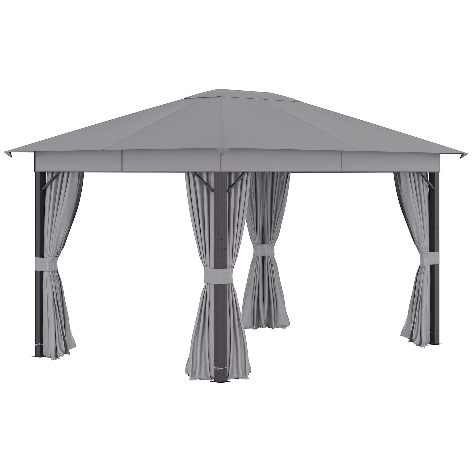 Outsunny Cenador de Jardín 4x3 m Pabellón con Techo de Ventilación 4 Cortinas Laterales con Puerta y 8 Orificio de Drenaje Gazebo de Aluminio para Exterior Patio Fiestas Gris