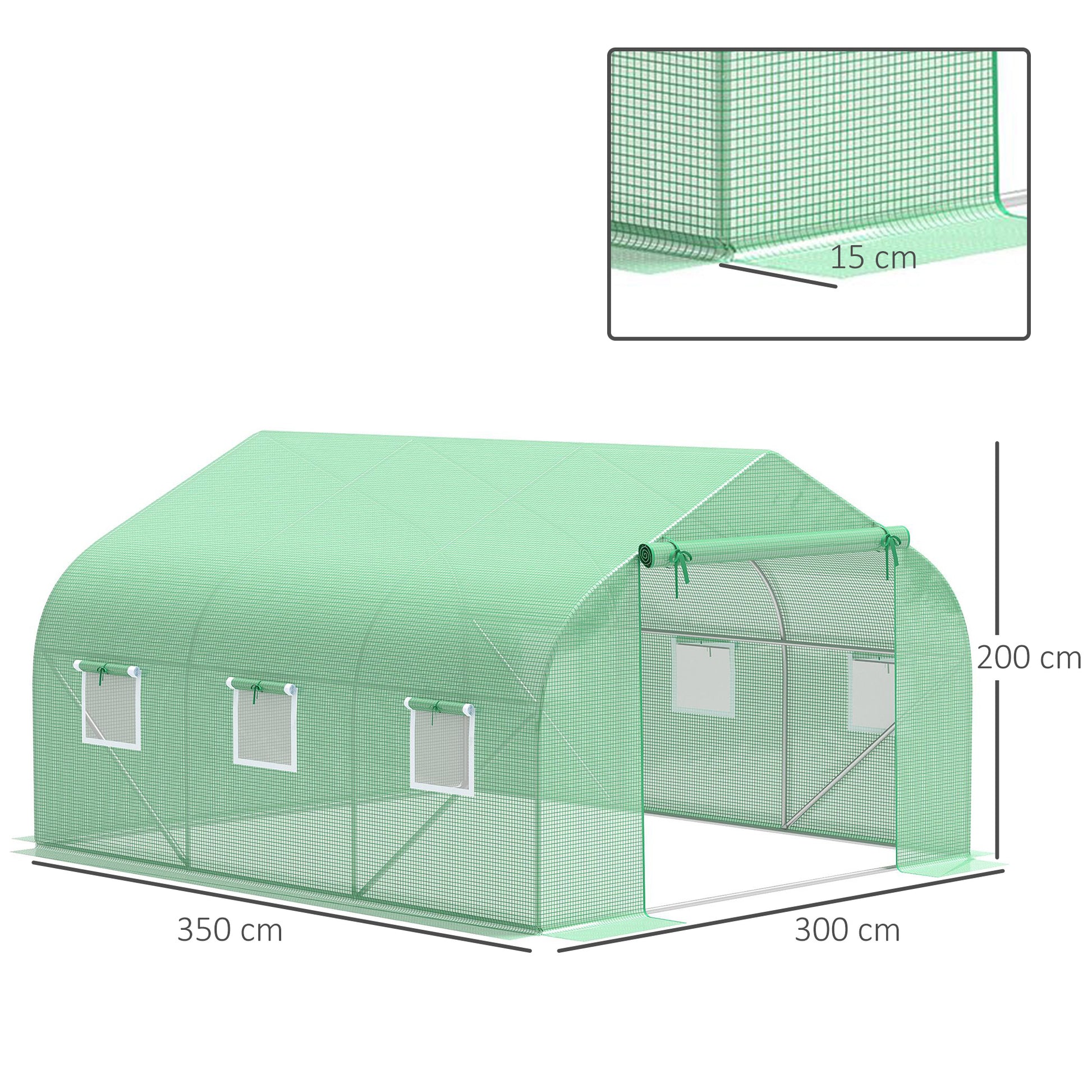 Outsunny Plásticos para Invernaderos 3,5x3x2 m Cubierta de Repuesto para Invernadero de Polietileno con 6 Ventanas y Puerta Enrollable Protección de Plantas para Jardín Verde