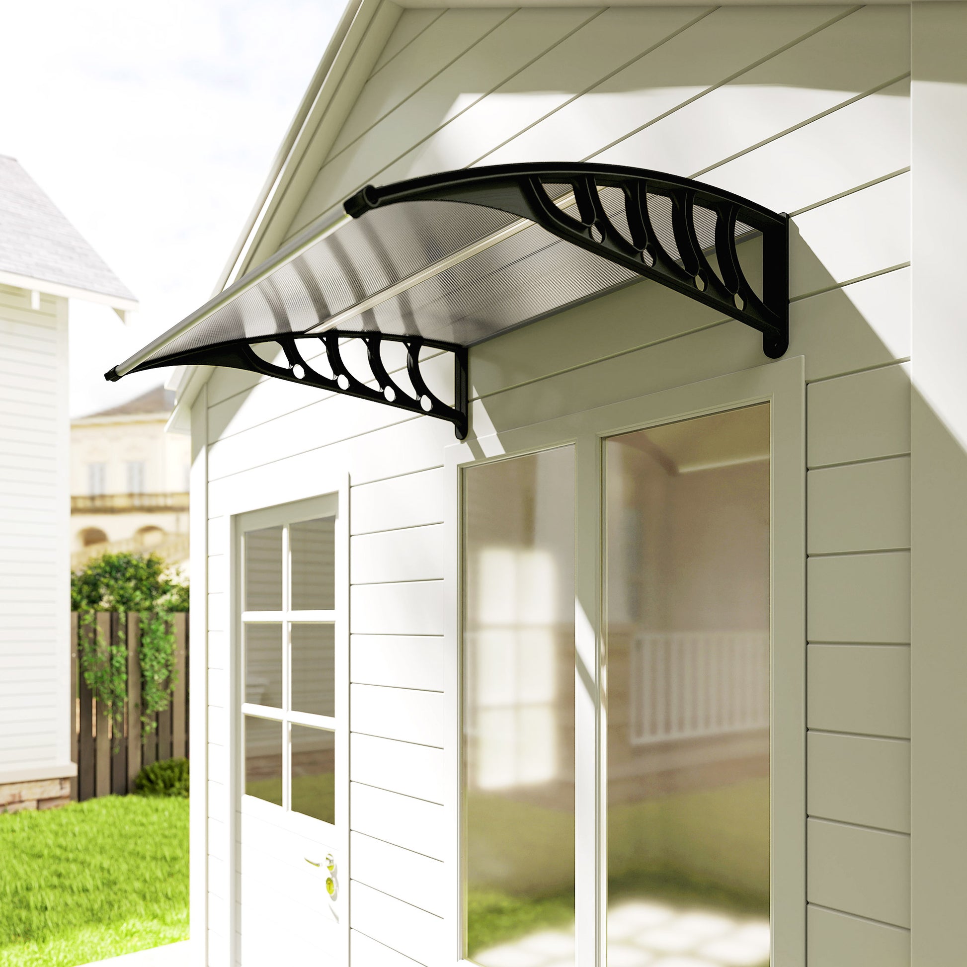 Outsunny Marquesinas Exterior para Puertas y Ventanas, 103x96,5 cm, Tejadillo de Protección contra Sol y Lluvia, con Cubierta de Policarbonato, Soportes de PP y Regleta de Aluminio, Transparente