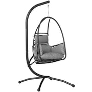 Outsunny Silla Colgante Huevo con Soporte, Columpio de Jardín Exterior con Cesta Plegable, Reposacabezas, Cojín, Bolsillo Lateral, Columpio Colgante para Interior y Exterior, Carga 120 kg, Gris Oscuro