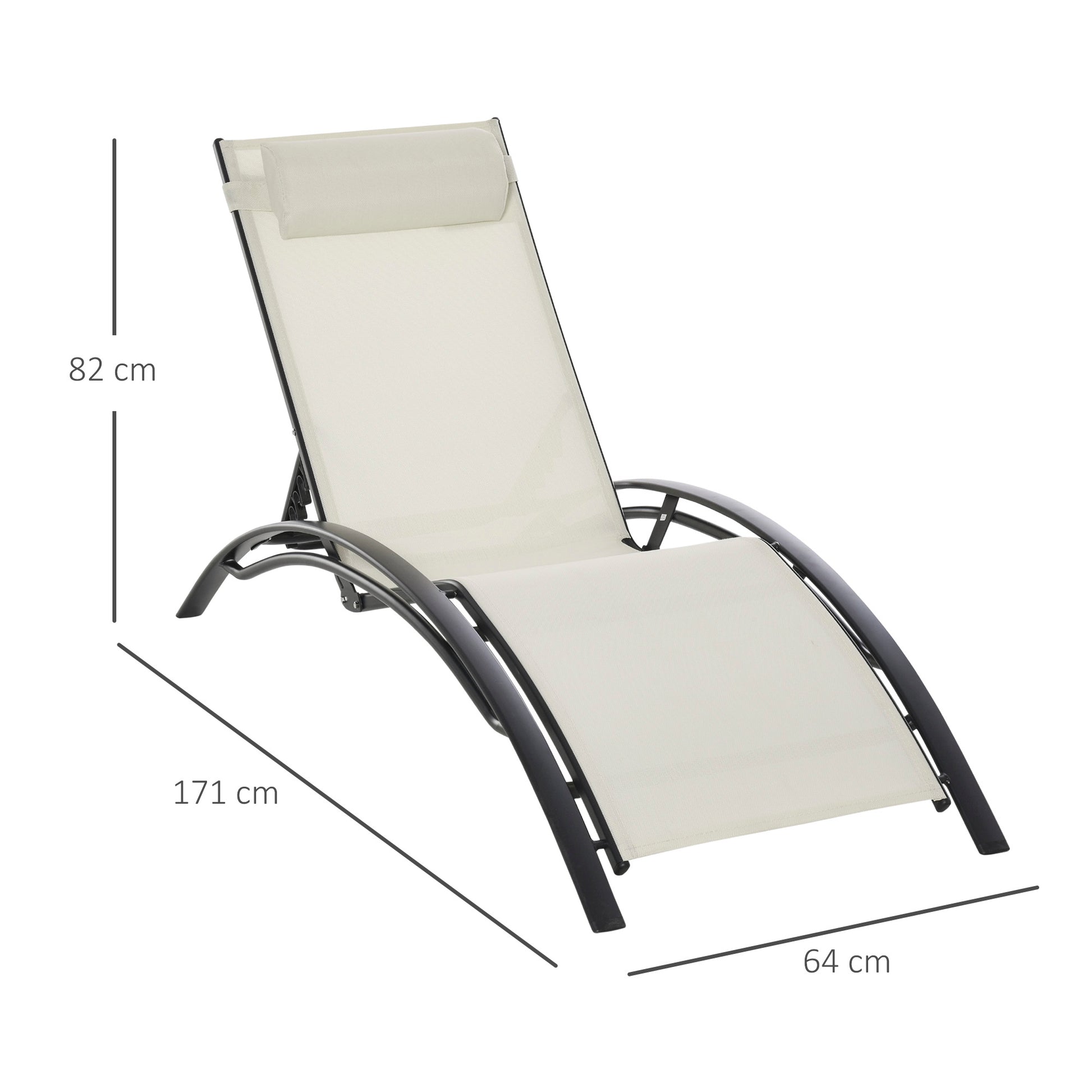 Outsunny Juego de 2 Tumbonas de Jardín Relax con Marco de Aluminio Tumbonas Reclinables con Respaldo Ajustable en 5 Posiciones y Reposacabezas para Terraza Balcón 171x64x82 cm Beige