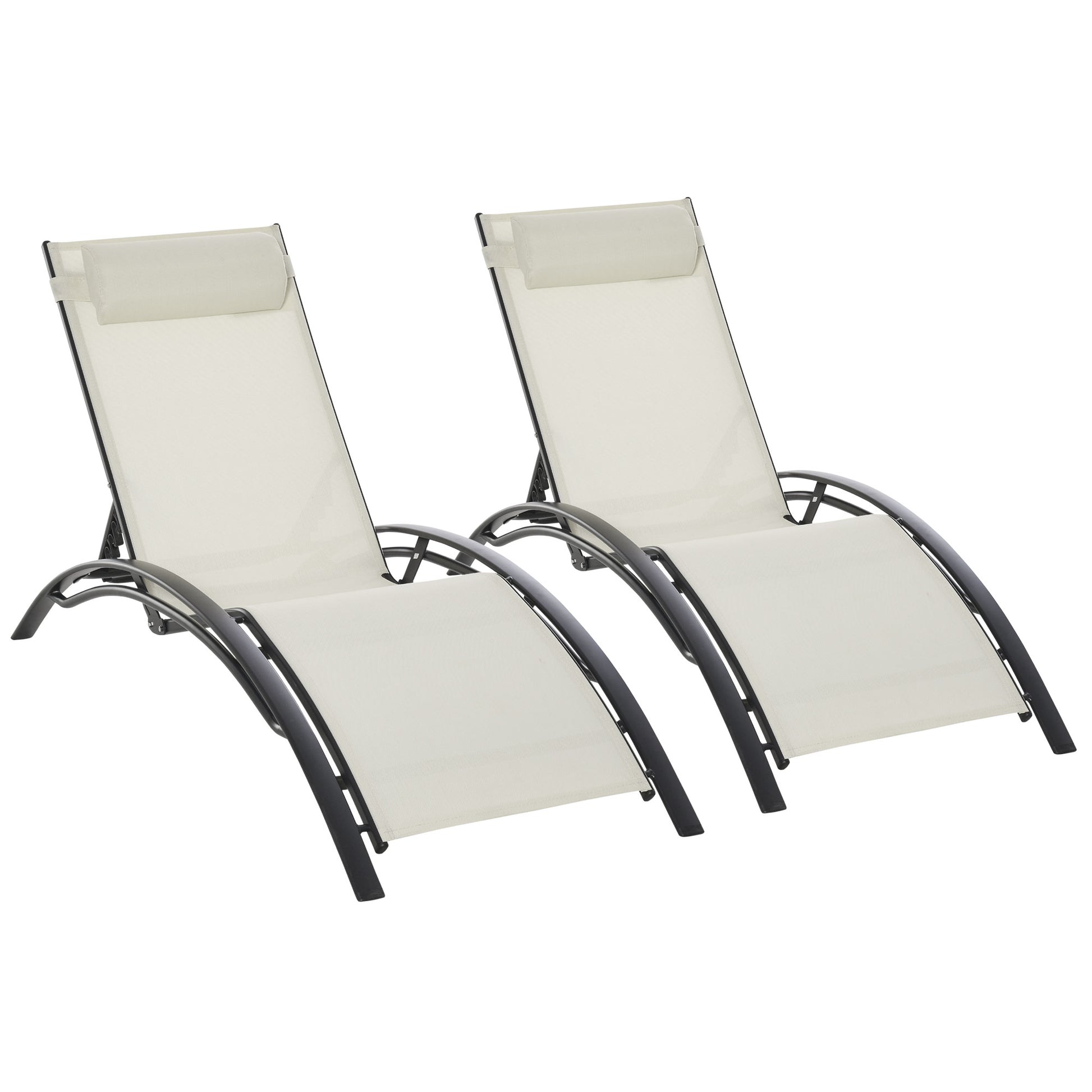 Outsunny Juego de 2 Tumbonas de Jardín Relax con Marco de Aluminio Tumbonas Reclinables con Respaldo Ajustable en 5 Posiciones y Reposacabezas para Terraza Balcón 171x64x82 cm Beige