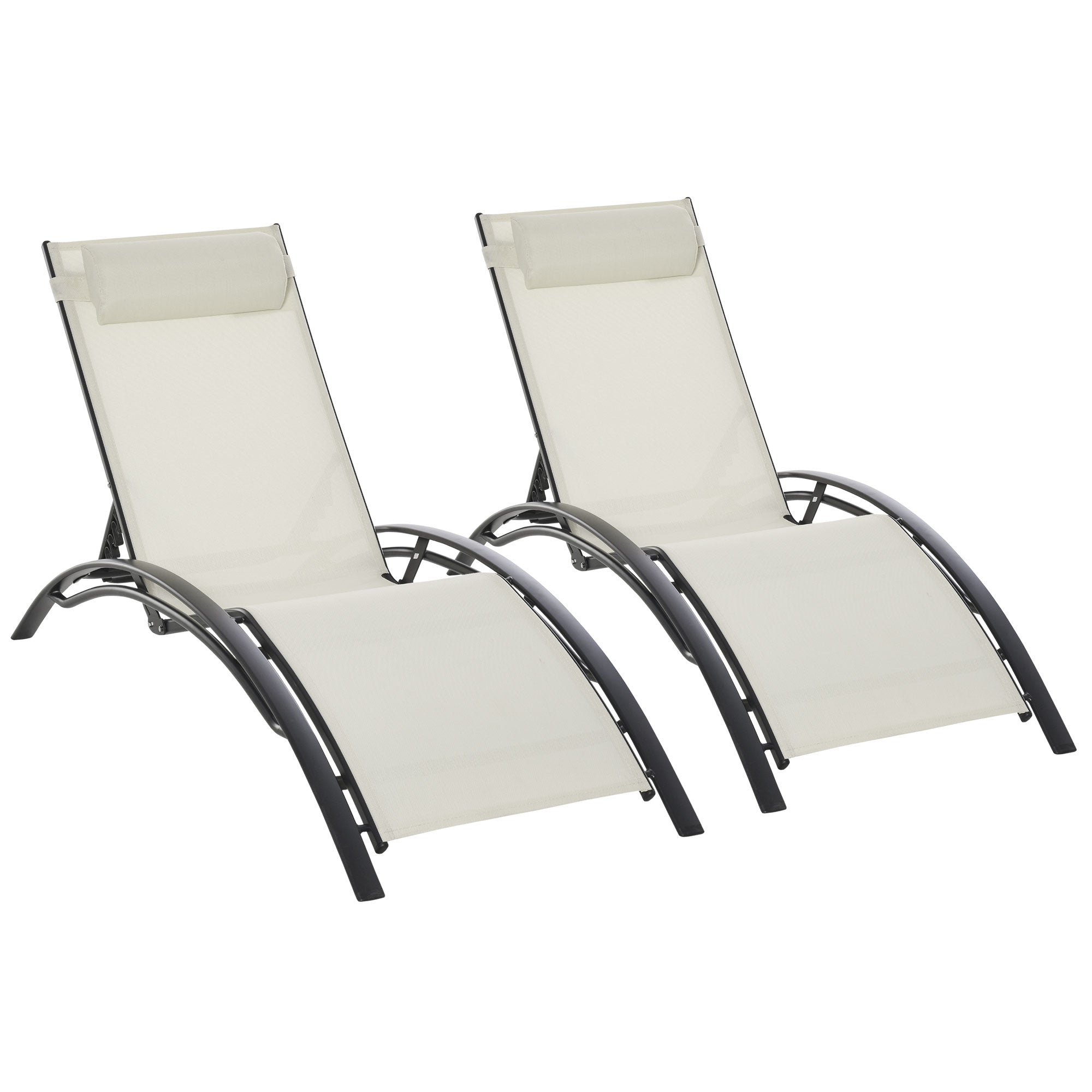 Outsunny Juego de 2 Tumbonas de Jardín Relax con Marco de Aluminio Tumbonas Reclinables con Respaldo Ajustable en 5 Posiciones y Reposacabezas para Terraza Balcón 171x64x82 cm Beige