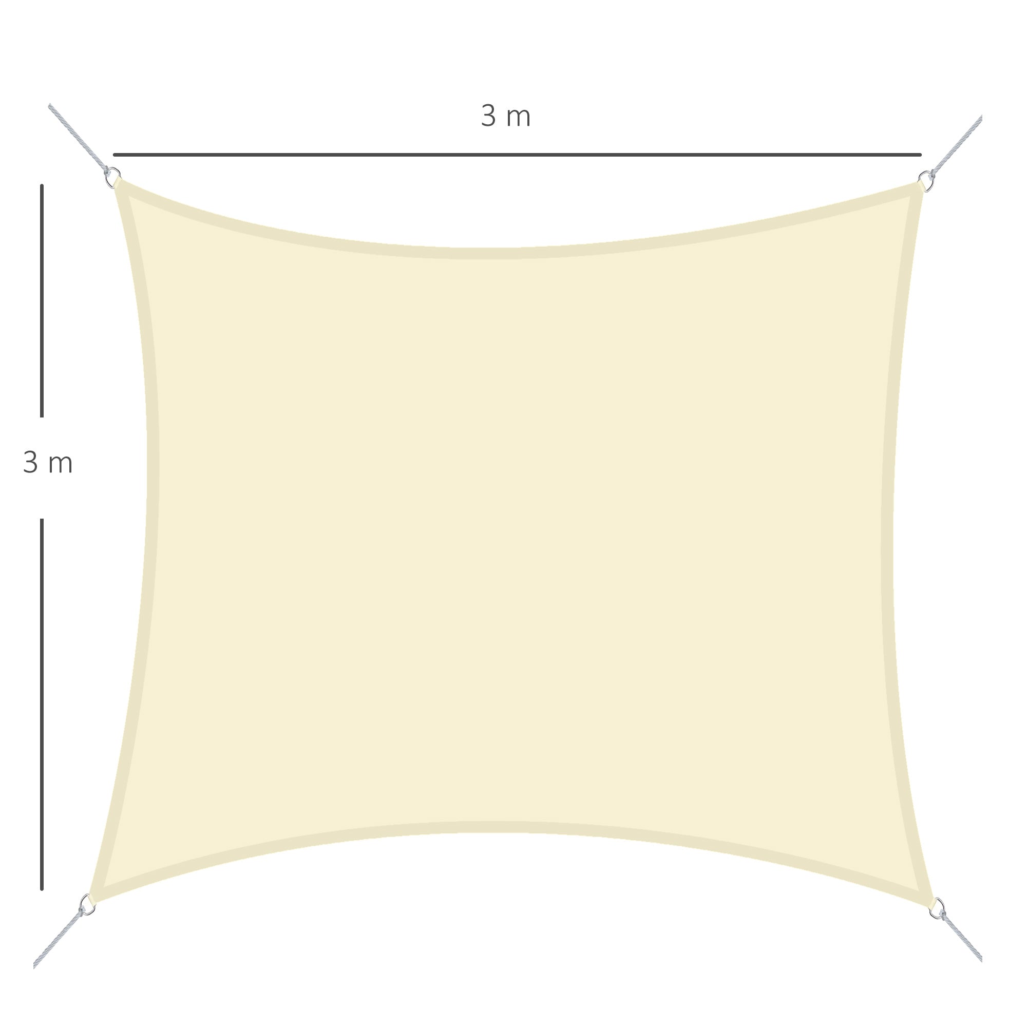Outsunny Toldo Vela de Sombra Cuadrado 3x3 m Toldo de Terraza de Poliéster con Anillo de Acero Inoxidable y Cuerdas para Jardín Patio Crema