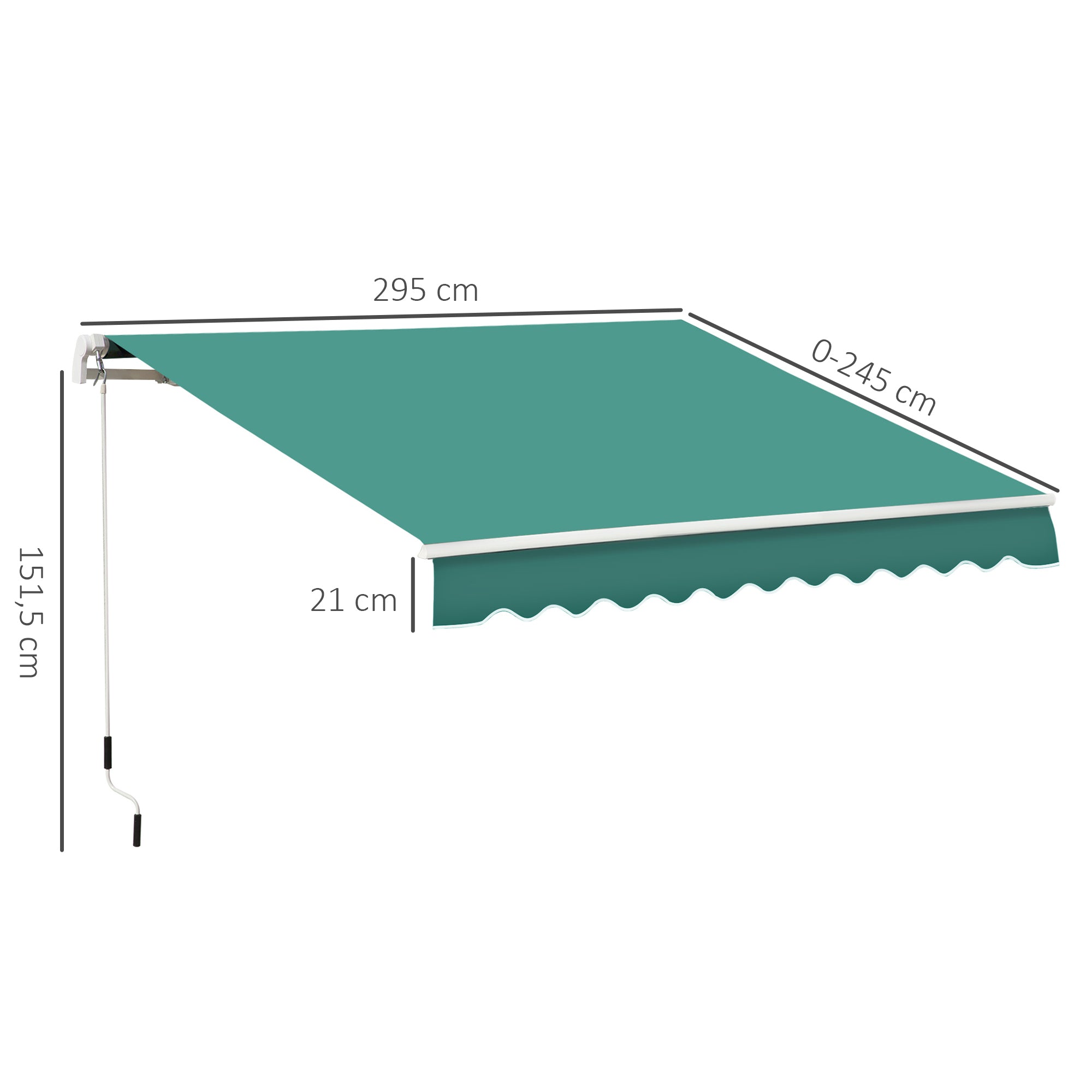 Outsunny Toldo Manual Retráctil 3x2,5 cm Toldo para Balcón con Manivela de Metal Impermeable y Anti-UV Toldo Enrollable de Exterior para Jardín Terraza Ventanas Verde