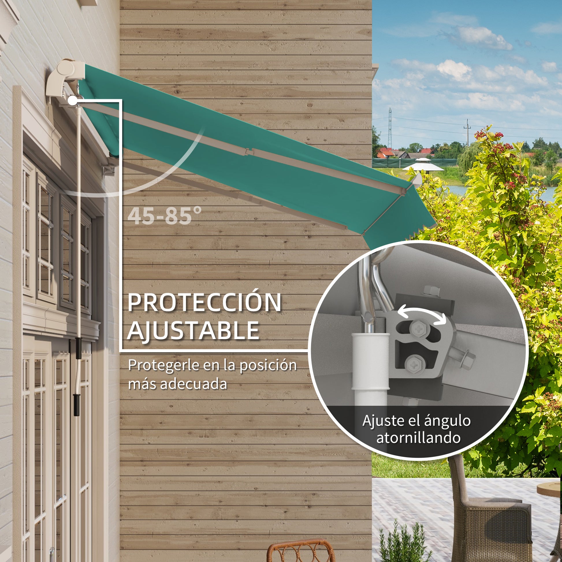 Outsunny Toldo Manual Retráctil 3x2,5 cm Toldo para Balcón con Manivela de Metal Impermeable y Anti-UV Toldo Enrollable de Exterior para Jardín Terraza Ventanas Verde