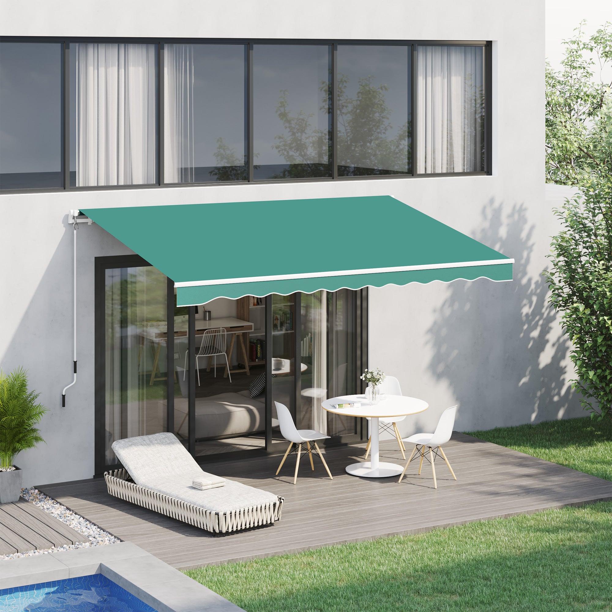 Outsunny Toldo Manual Retráctil 3x2,5 cm Toldo para Balcón con Manivela de Metal Impermeable y Anti-UV Toldo Enrollable de Exterior para Jardín Terraza Ventanas Verde