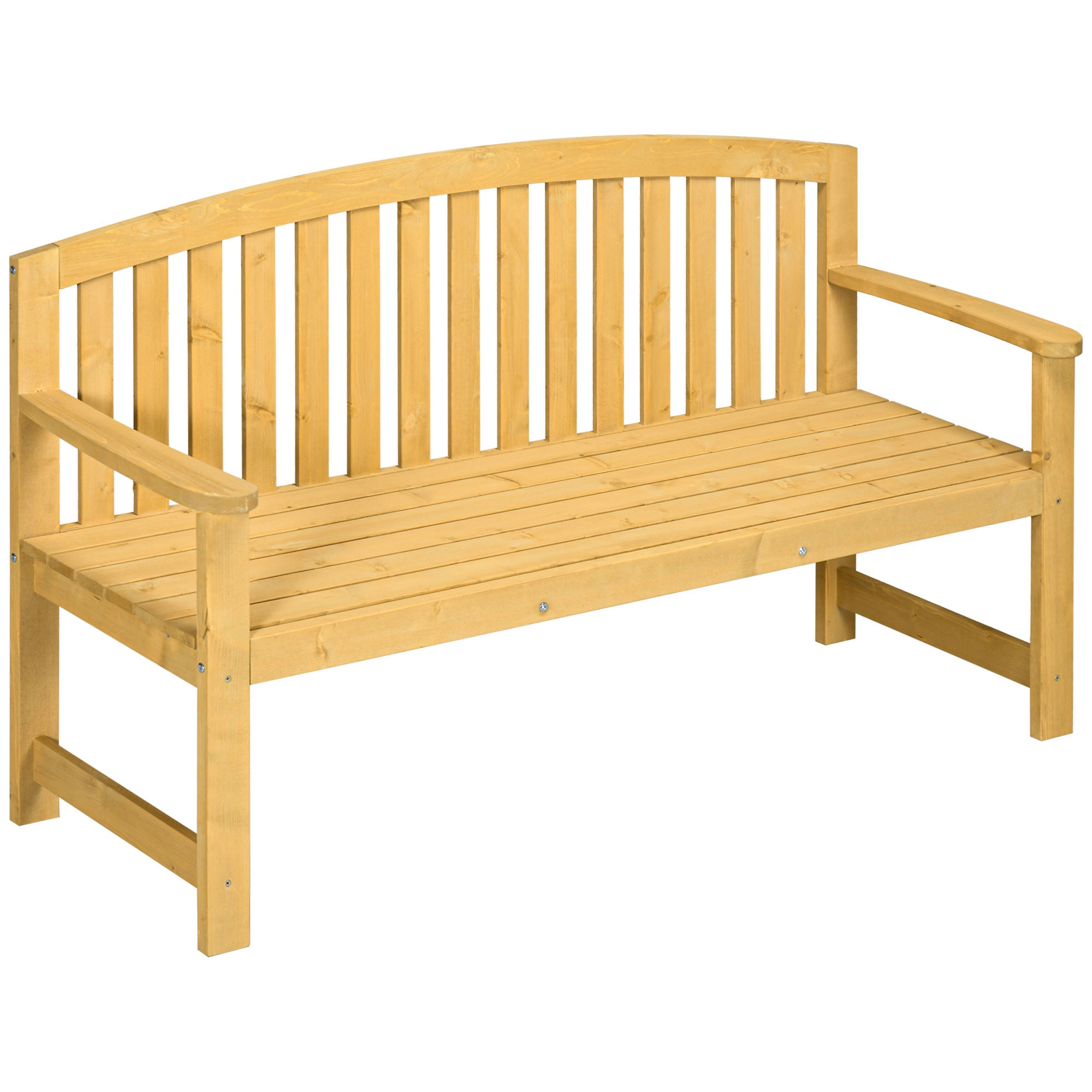Outsunny Banco de Jardín de 2 Plazas Banco Exterior de Listones de Madera con Respaldo y Reposabrazos para Terraza Patio 143x51x85 cm Natural