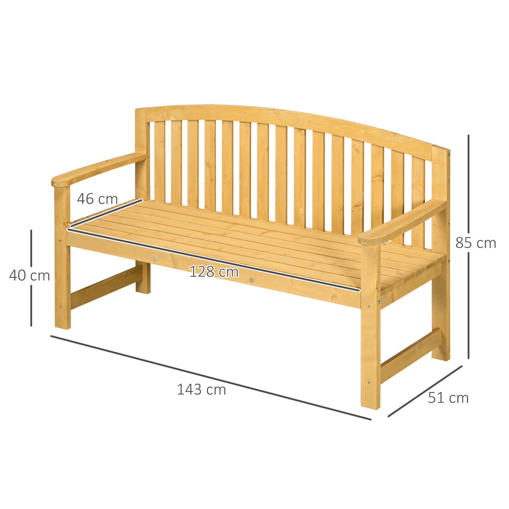 Outsunny Banco de Jardín de 2 Plazas Banco Exterior de Listones de Madera con Respaldo y Reposabrazos para Terraza Patio 143x51x85 cm Natural