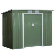 Outsunny Caseta de Jardín Exterior 2,42 m² 213x130x172 cm Cobertizo de Jardín Exterior con Puerta Corredera Techo Inclinado Base Refuerzo (Suelo NO Incluido) y 2 Ventanas Verde