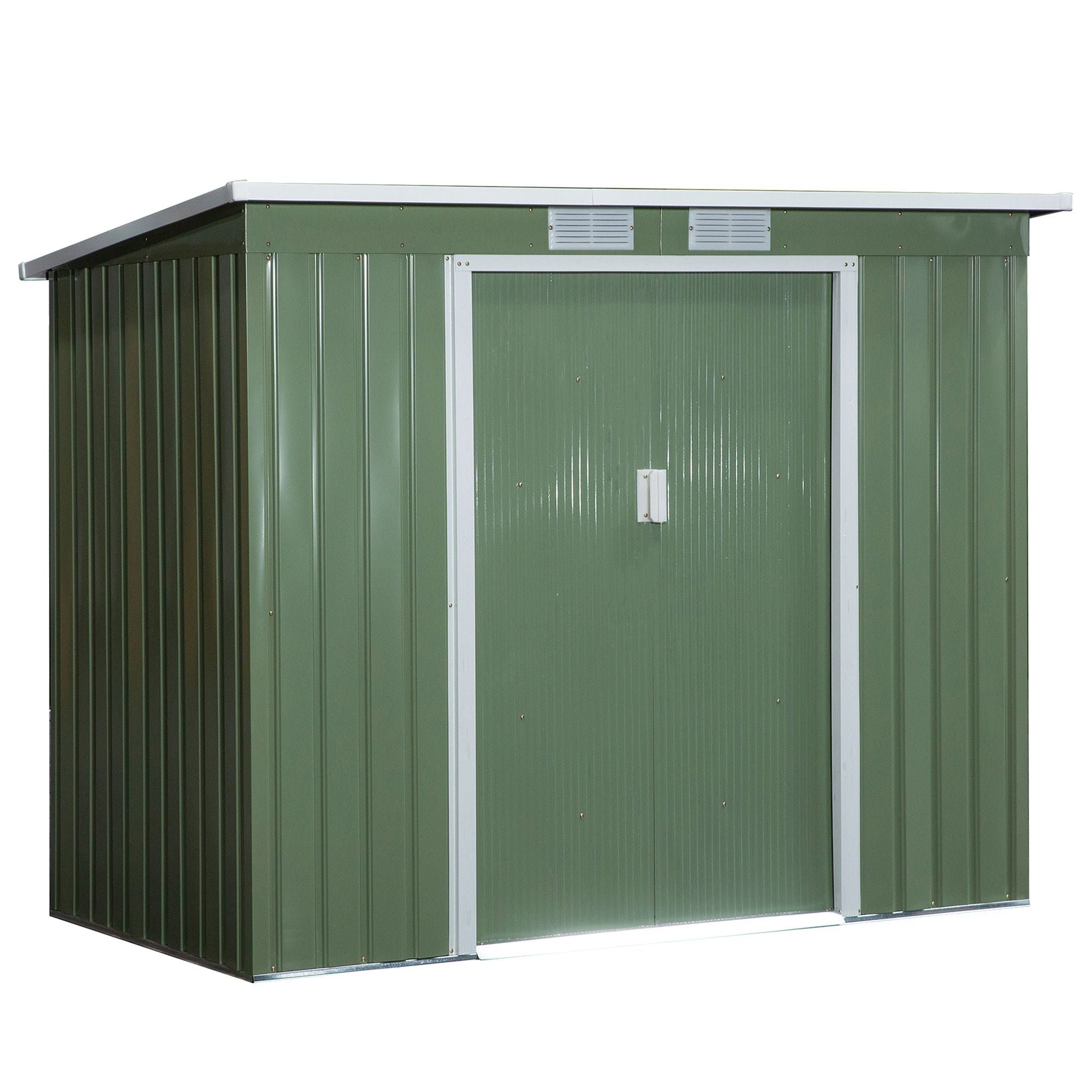 Outsunny Caseta de Jardín Exterior 2,42 m² 213x130x172 cm Cobertizo de Jardín Exterior con Puerta Corredera Techo Inclinado Base Refuerzo (Suelo NO Incluido) y 2 Ventanas Verde