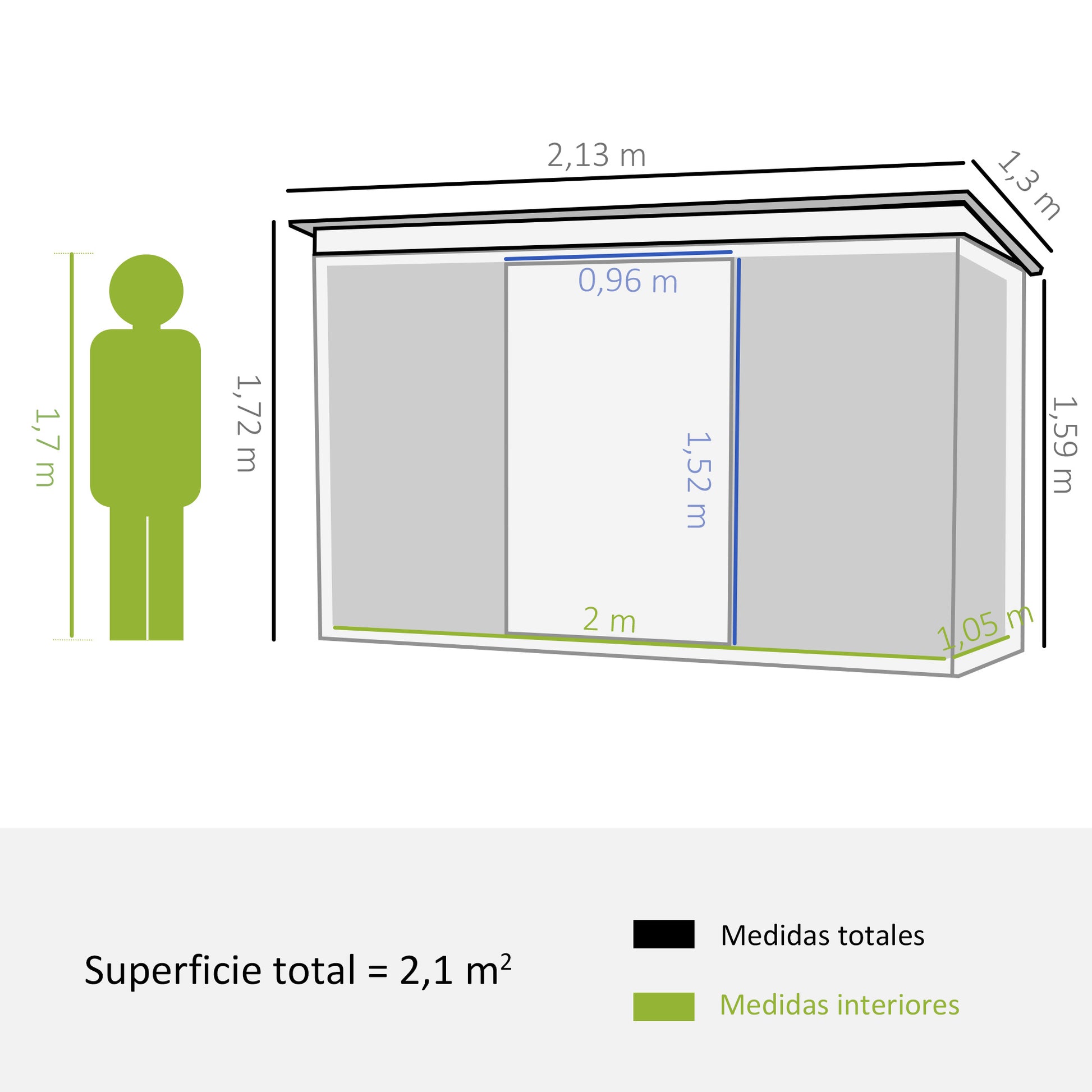 Outsunny Caseta de Jardín Exterior 2,42 m² 213x130x172 cm Cobertizo de Jardín Exterior con Puerta Corredera Techo Inclinado Base Refuerzo (Suelo NO Incluido) y 2 Ventanas Verde