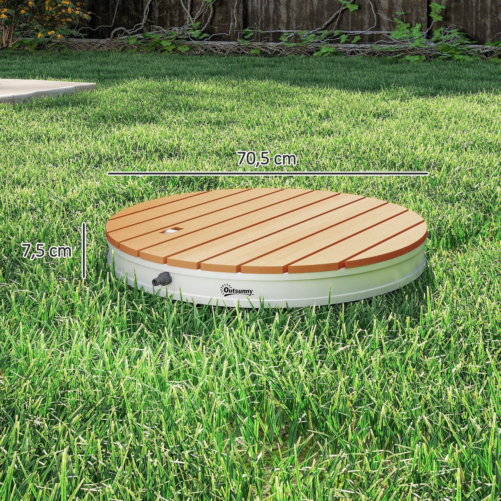 Outsunny Ducha de Jardín Portátil Ø70,5 cm Ducha Exterior de Suelo Altura Ajustable hasta 4 m Estructura de Aluminio Resistente al Agua a los Rayos UV y a Las Heladas para Camping Piscina Playa