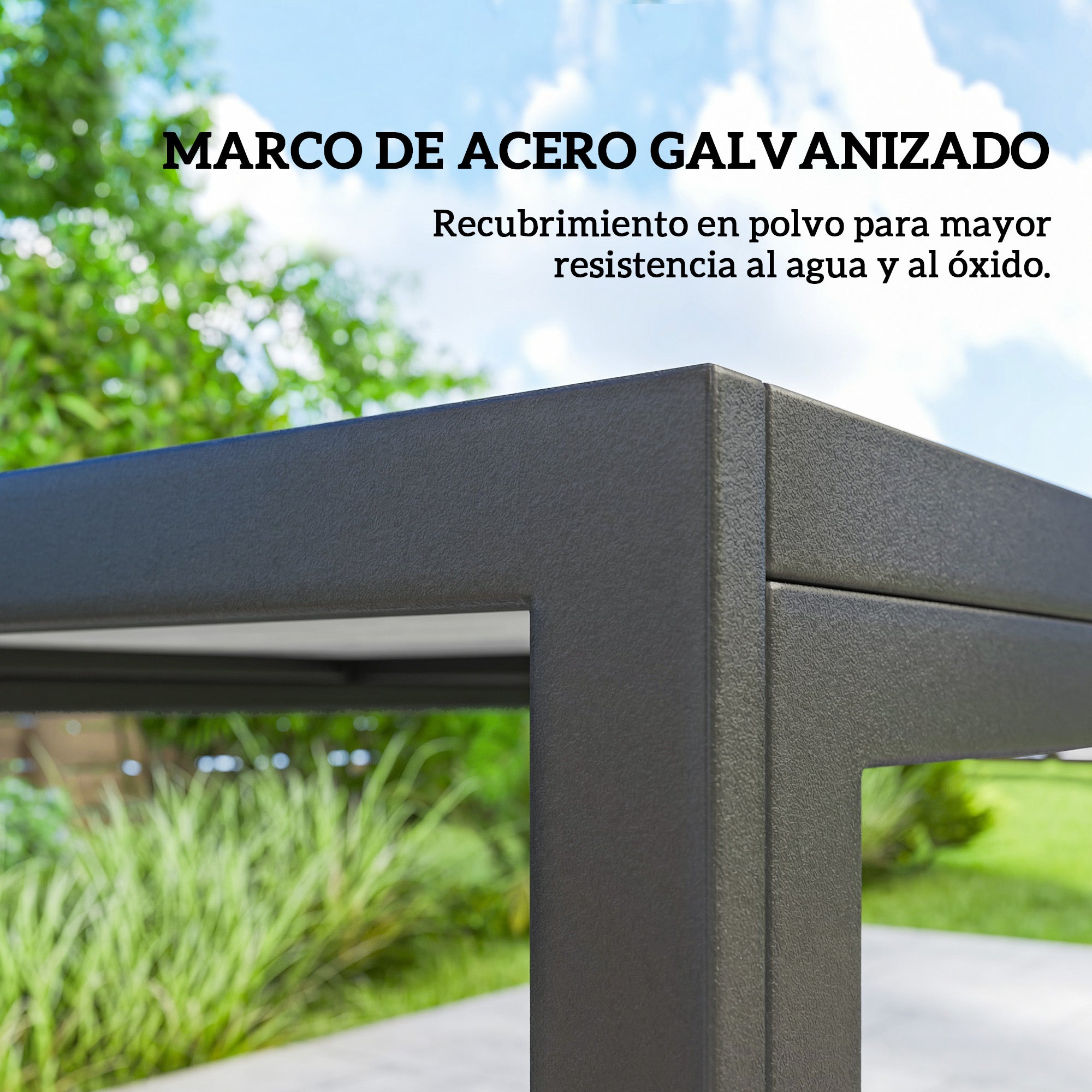 Outsunny Conjunto de Mesa y Sillas Jardín de 7 Piezas, Muebles de Jardín Exterior con Mesa de Efecto Madera y 6 Sillas con Asiento Transpirable, Marco de Acero Galvanizado, para Terraza, Patio, Caqui