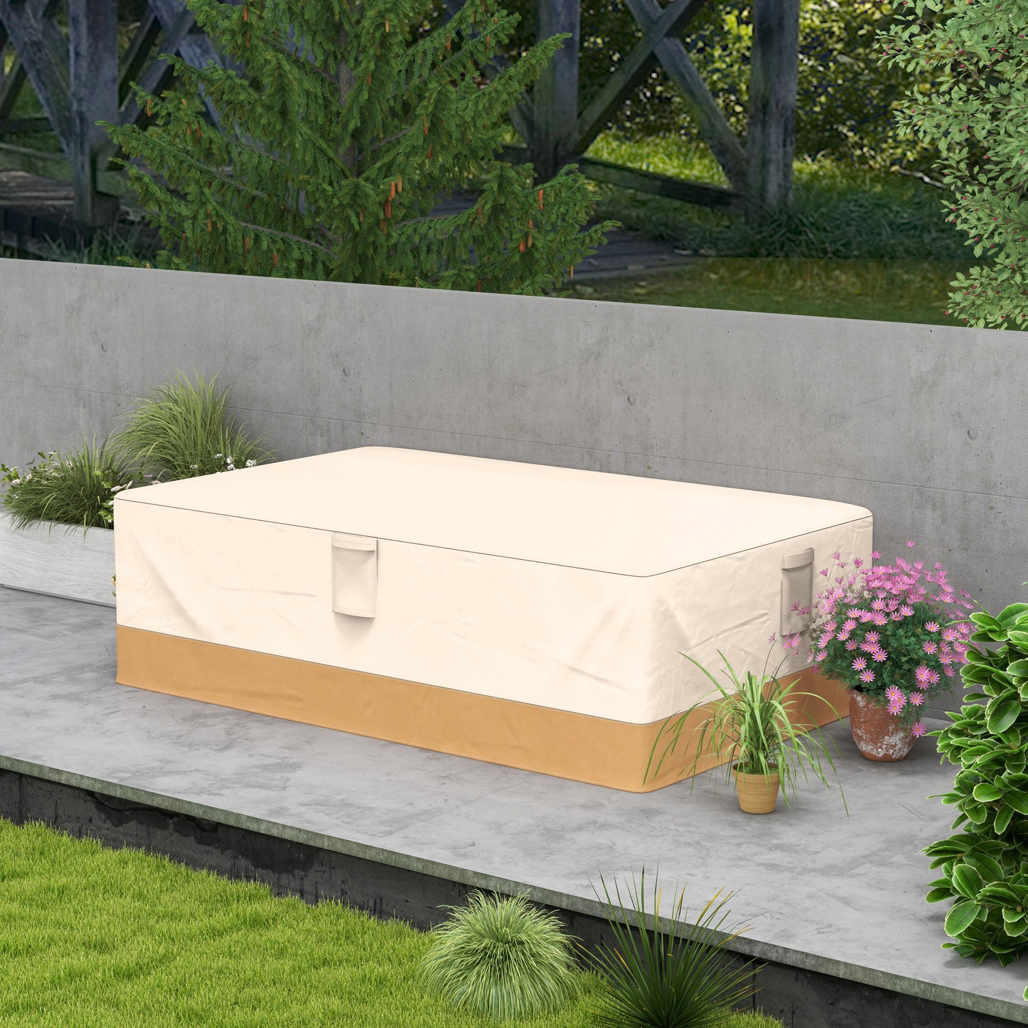 Outsunny Funda Protectora para Muebles de Jardín 275x208x78 Tela Oxford 600D Impermeable Cubierta para Sofás Mesas Exterior con 4 Ventilaciones 5 Asas y Cordón de Tracción Beige