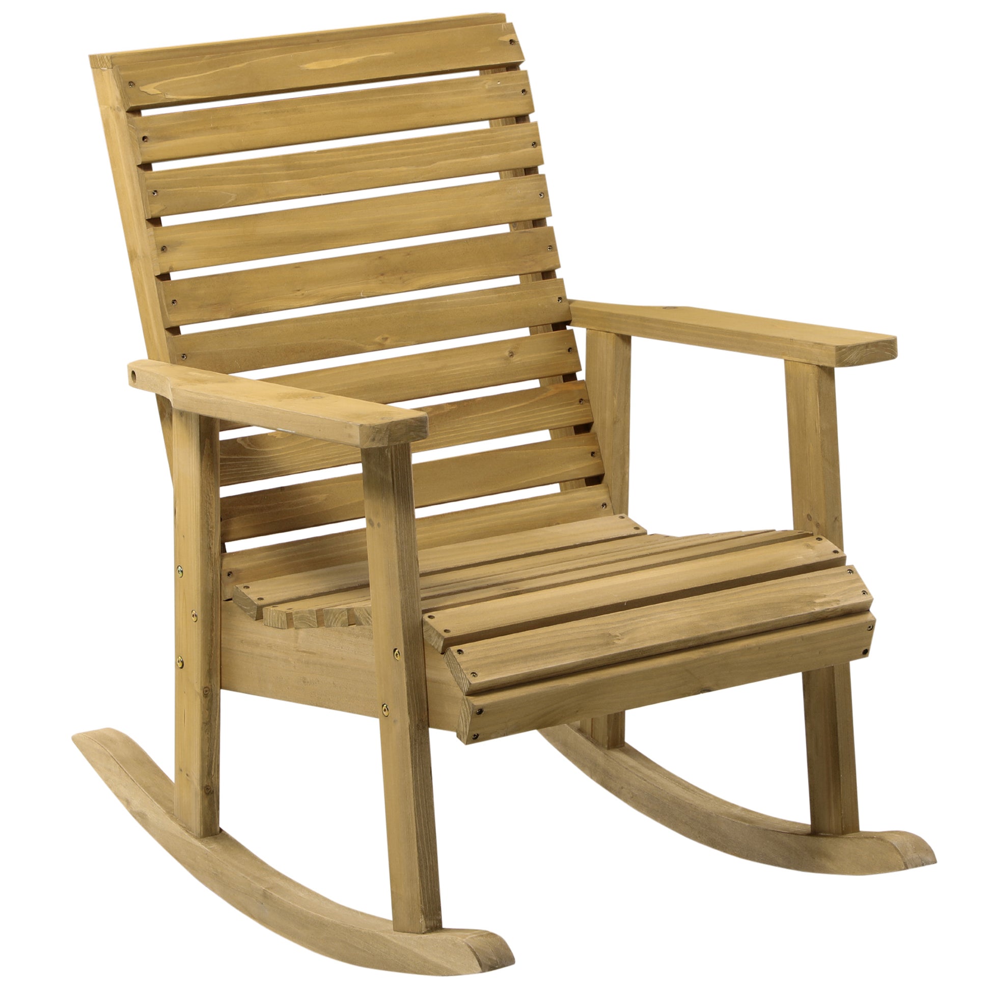 Outsunny Silla Mecedora de Madera Mecedora Balancín con Reposabrazos y Diseño Listones Carga 130 kg para Jardín Terraza Porche Patio 86x64x85 cm Natural