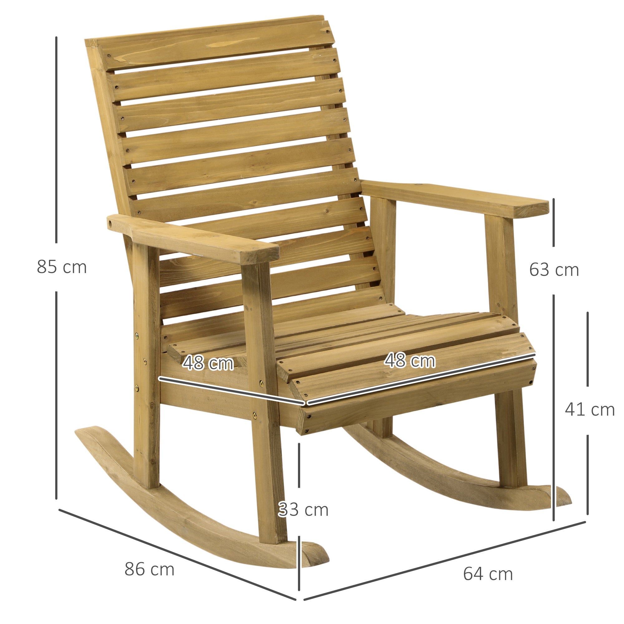 Outsunny Silla Mecedora de Madera Mecedora Balancín con Reposabrazos y Diseño Listones Carga 130 kg para Jardín Terraza Porche Patio 86x64x85 cm Natural