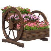 Outsunny Jardinera de Madera Macetero Exterior de 3 Niveles Diseño de Escalera y Forma de Ruedas Orificios de Drenaje Huerto Urbano Cultivos Plantas Flores en Terraza Jardín 61x62x57 cm Carbonizado