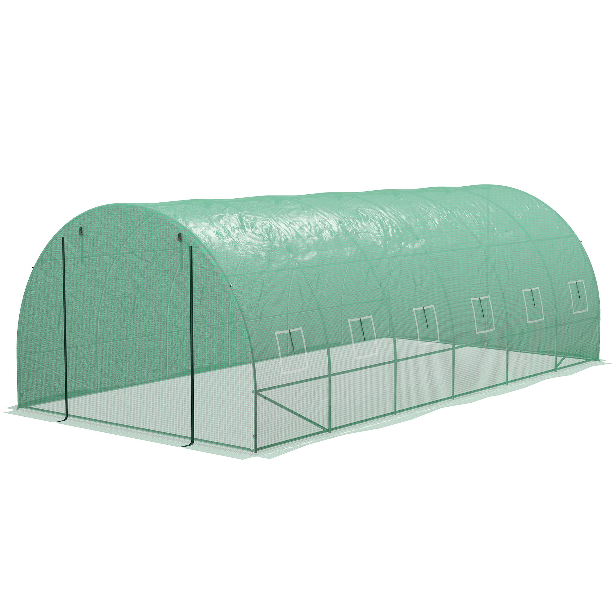 Outsunny Invernadero de Exterior 6x3x2 m Invernadero de Túnel con Sistema de Riego Integrado 12 Ventanas con Malla y 1 Puerta Enrollable Invernadero para Jardín Patio Verde