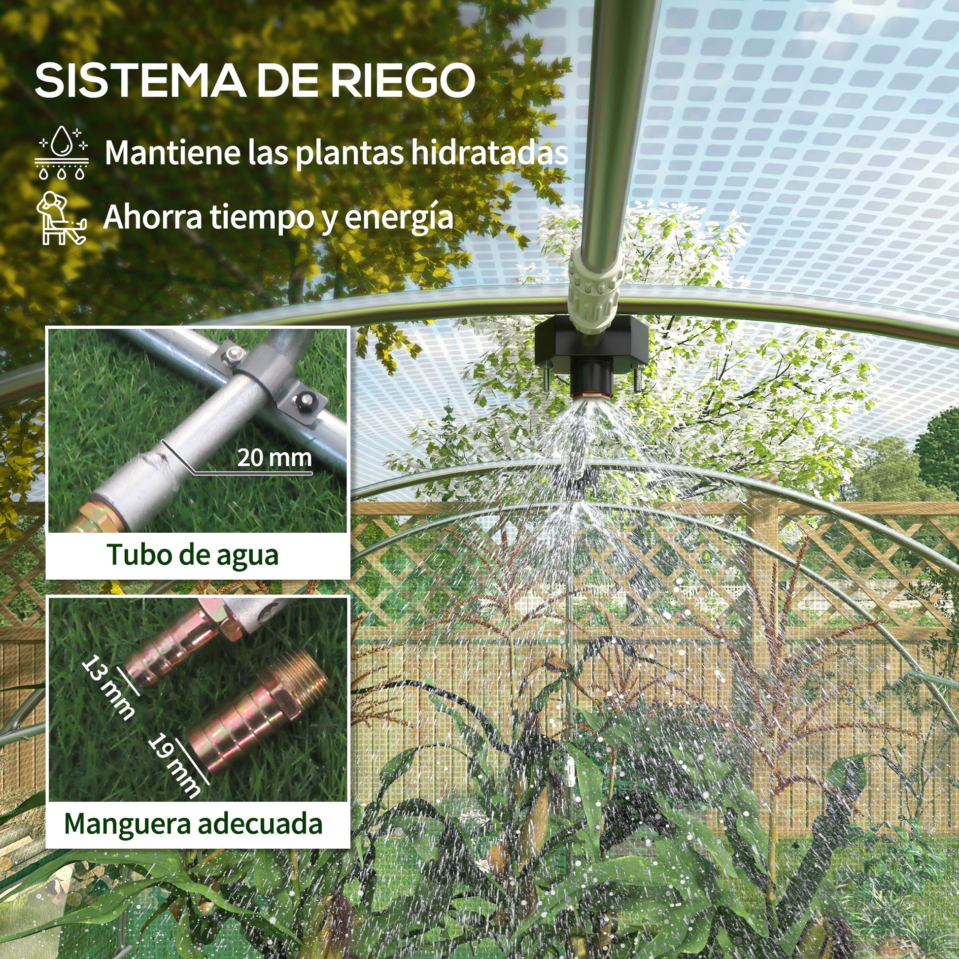 Outsunny Invernadero de Exterior 6x3x2 m Invernadero de Túnel con Sistema de Riego Integrado 12 Ventanas con Malla y 1 Puerta Enrollable Invernadero para Jardín Patio Verde