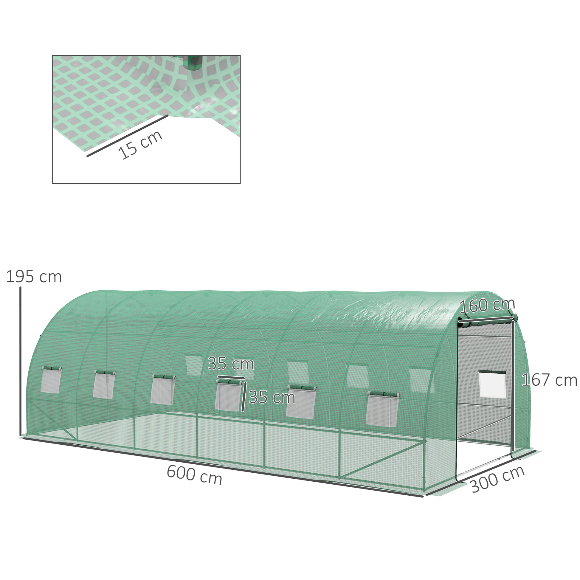 Outsunny Invernadero de Exterior 6x3x2 m Invernadero de Túnel con Sistema de Riego Integrado 12 Ventanas con Malla y 1 Puerta Enrollable Invernadero para Jardín Patio Verde