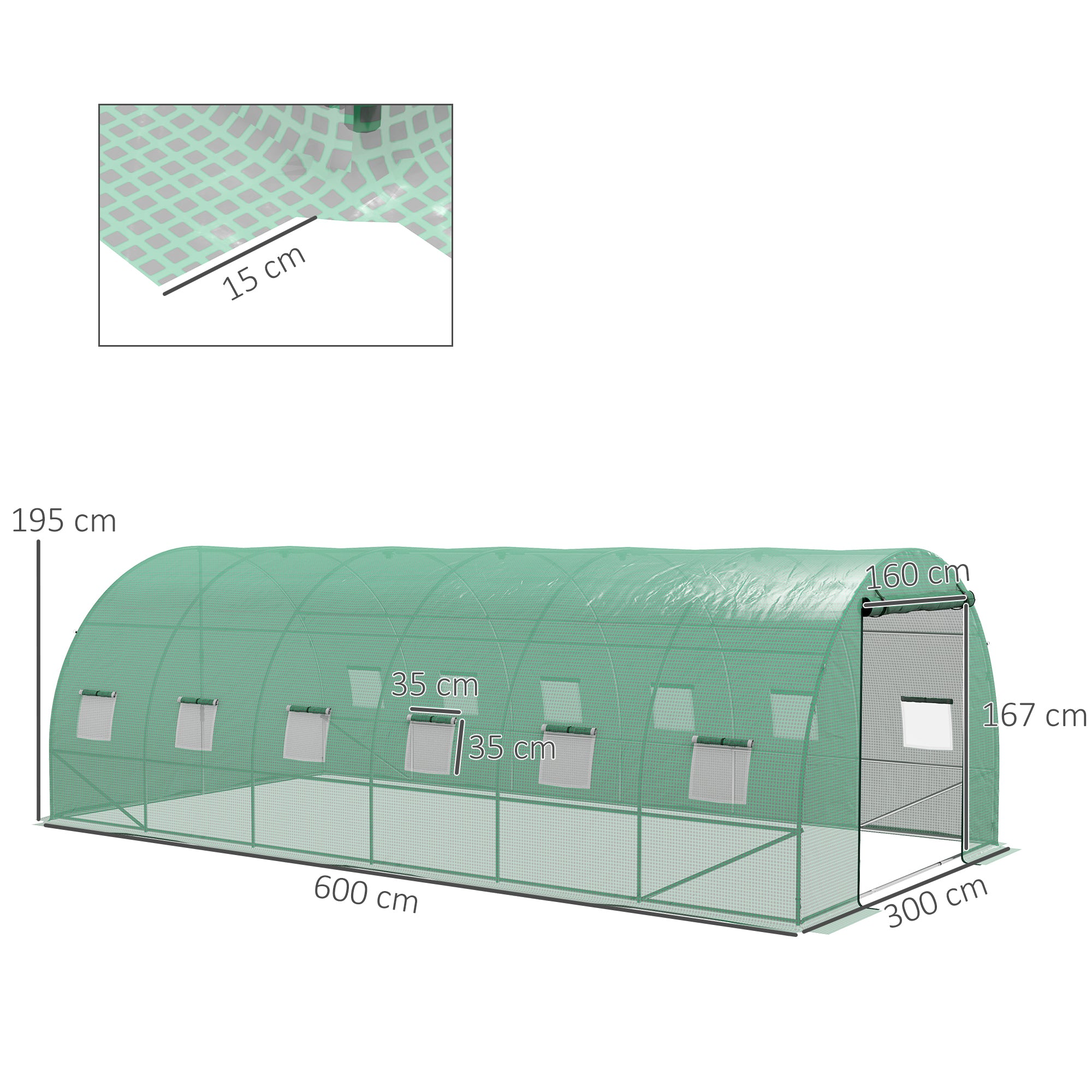Outsunny Invernadero de Exterior 6x3x2 m Invernadero de Túnel con Sistema de Riego Integrado 12 Ventanas con Malla y 1 Puerta Enrollable Invernadero para Jardín Patio Verde