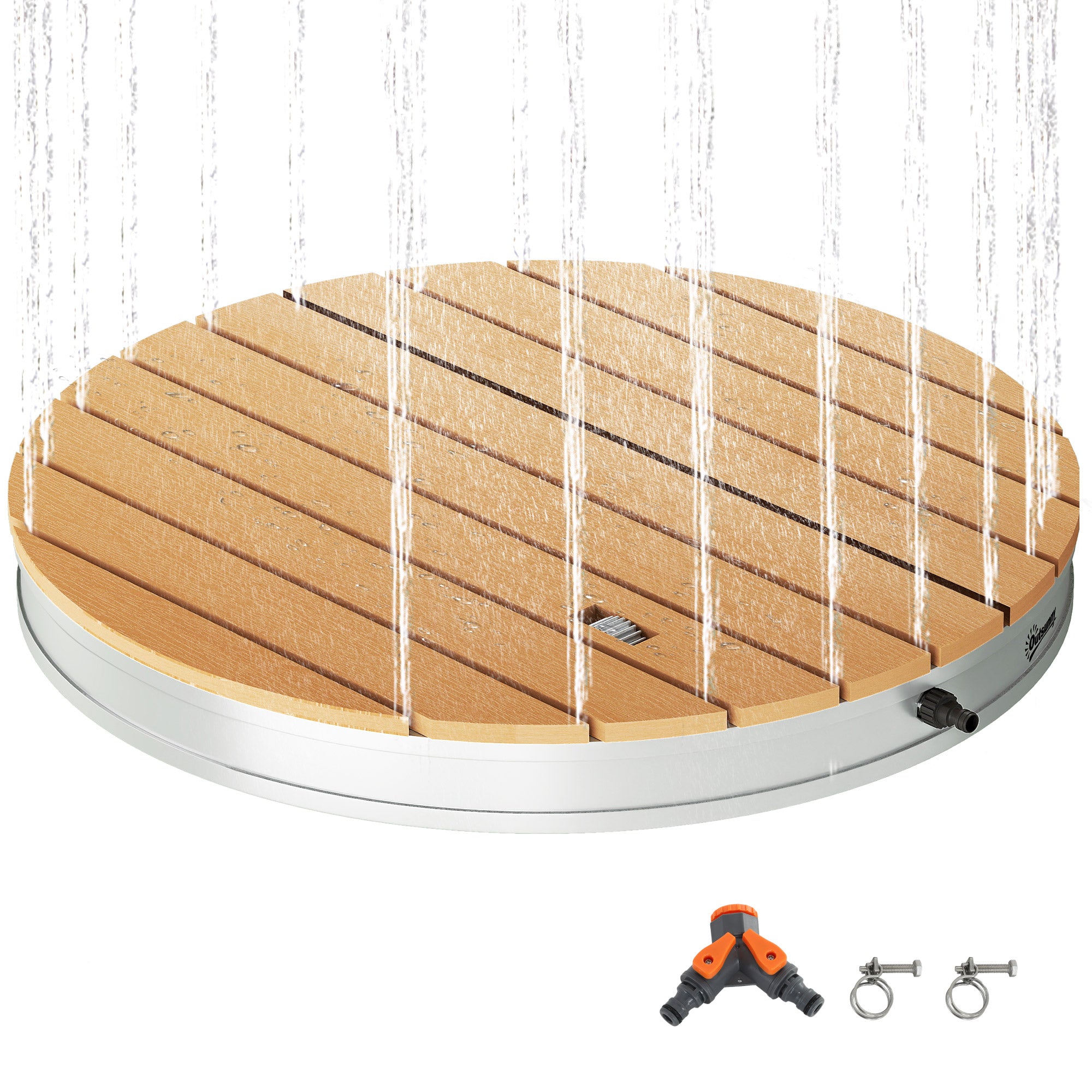 Outsunny Ducha de Jardín Portátil Ø70,5 cm Ducha Exterior de Suelo Altura Ajustable hasta 4 m Estructura de Aluminio Resistente al Agua a los Rayos UV y a Las Heladas para Camping Piscina Playa