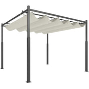 Outsunny Pérgola de Jardín 3x3 m con Techo Retráctil y Accesorio Magnético, Cenador de Jardín con Protección UV30+, Columnas Metálicas y Ganchos, Pabellón para Patio, Terraza, Exterior, Blanco Crema