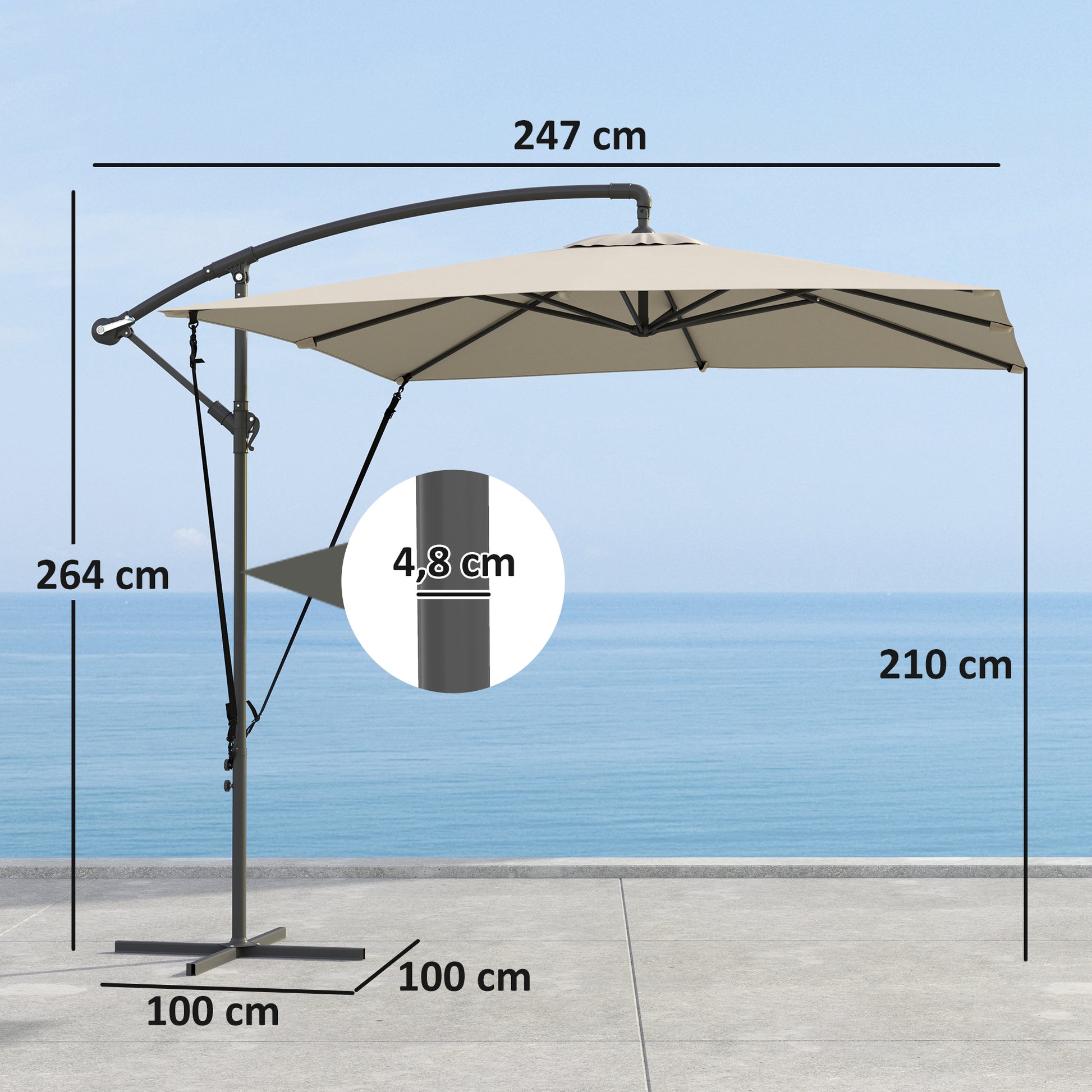 Outsunny Parasol Excéntrico 247x247 cm Sombrilla de Jardín con Base Cruzada Cubierta Ajustable Manivela Funda Protectora y Cuerda de Viento Anti-UV 50+ Sombrilla para Terraza Patio Caqui