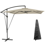 Outsunny Parasol Excéntrico 247x247 cm Sombrilla de Jardín con Base Cruzada Cubierta Ajustable Manivela Funda Protectora y Cuerda de Viento Anti-UV 50+ Sombrilla para Terraza Patio Caqui