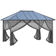 Outsunny Cenador para Jardín 4x3 m con Marco de Alumnio Pabellón para Exterior con Techo de Policarbonato Anti-UV Gazebo para Fiestas Eventos Gris