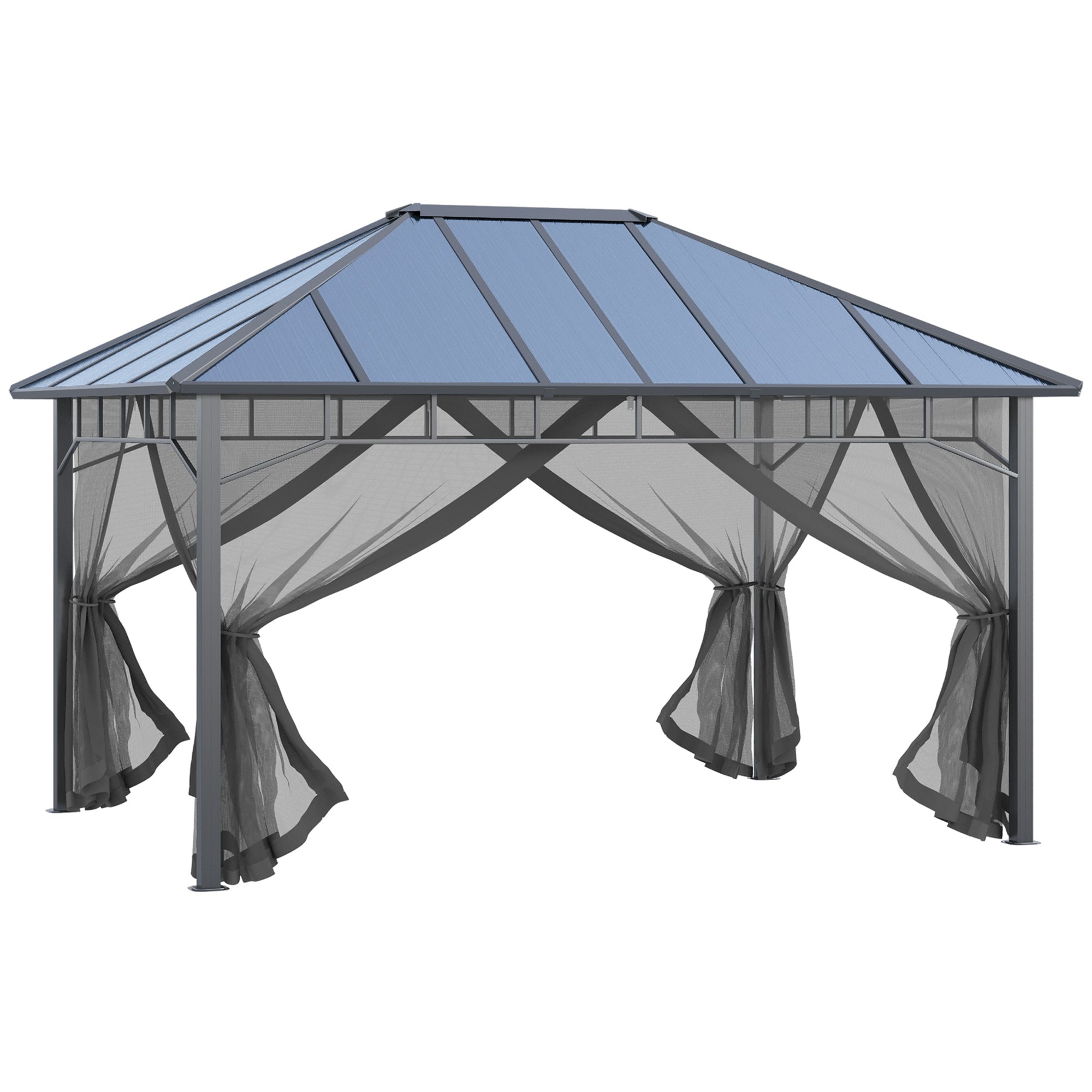 Outsunny Cenador para Jardín 4x3 m con Marco de Alumnio Pabellón para Exterior con Techo de Policarbonato Anti-UV Gazebo para Fiestas Eventos Gris