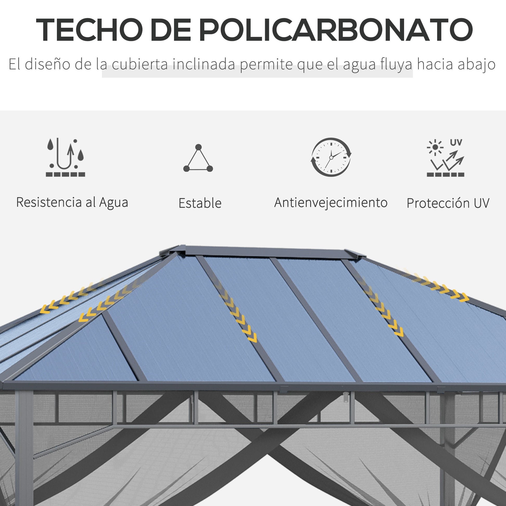 Outsunny Cenador para Jardín 4x3 m con Marco de Alumnio Pabellón para Exterior con Techo de Policarbonato Anti-UV Gazebo para Fiestas Eventos Gris