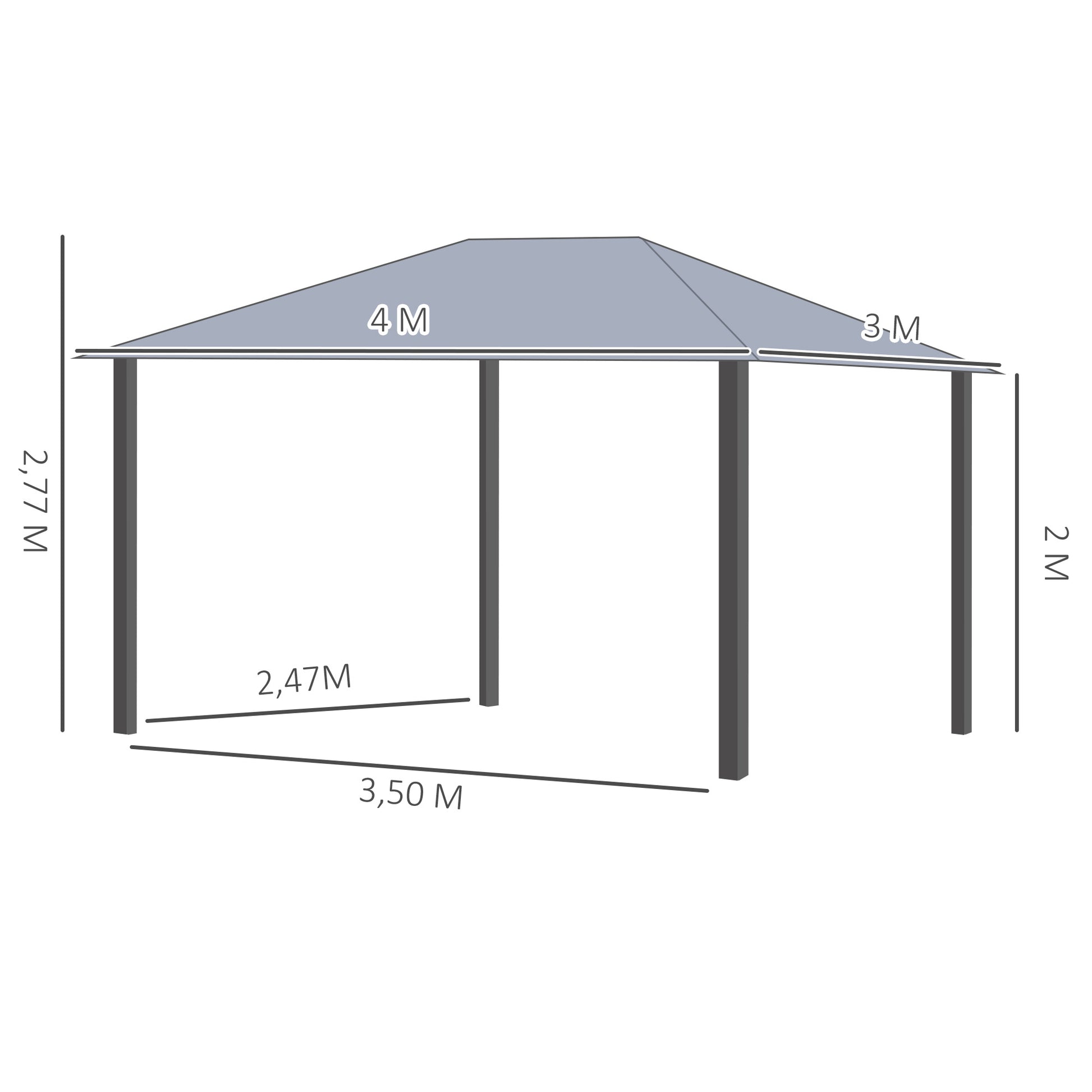 Outsunny Cenador para Jardín 4x3 m con Marco de Alumnio Pabellón para Exterior con Techo de Policarbonato Anti-UV Gazebo para Fiestas Eventos Gris