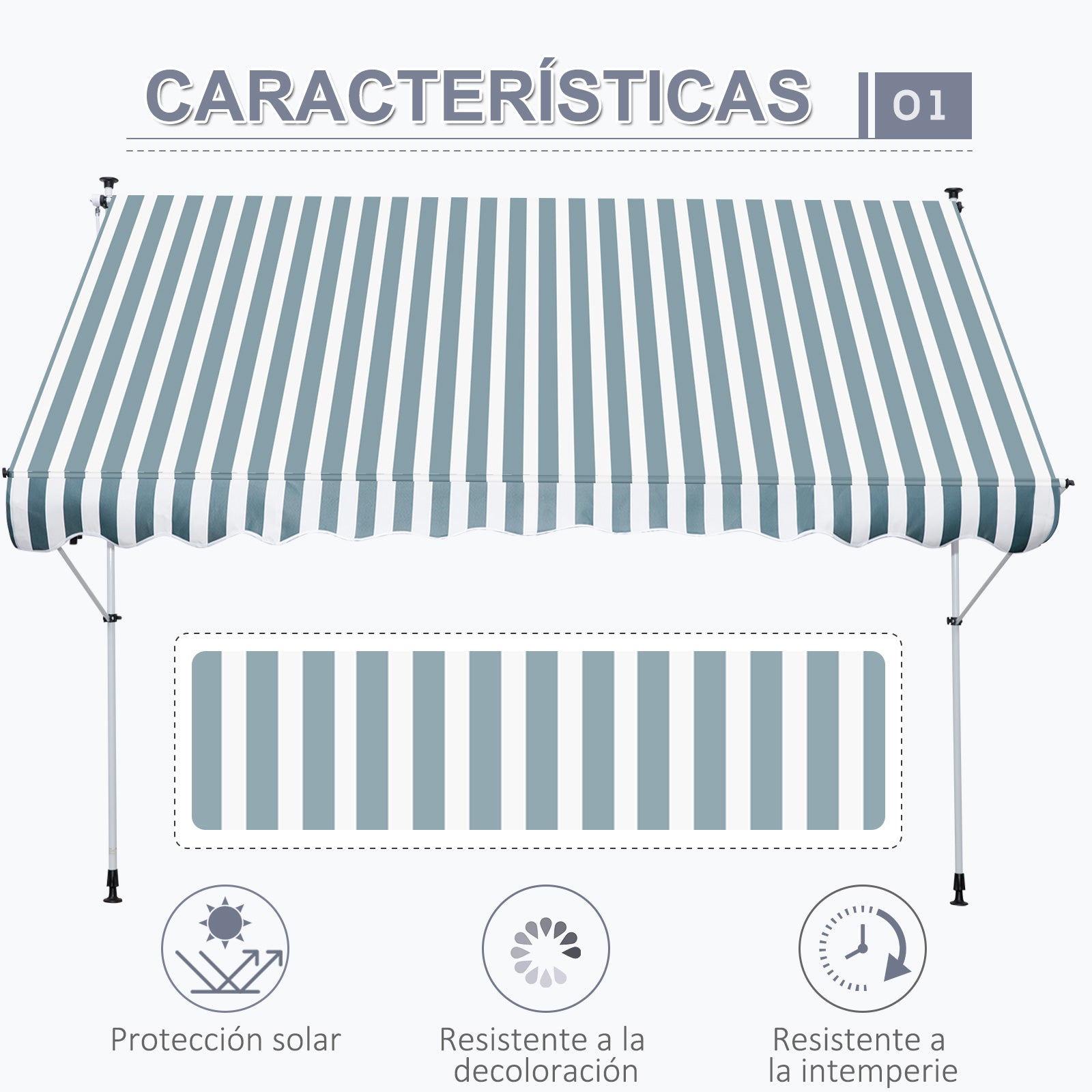 Outsunny Toldo Manual Retráctil Toldo para Balcón con Altura Ajustable Manivela y Protección Solar para Terraza Jardín Verde